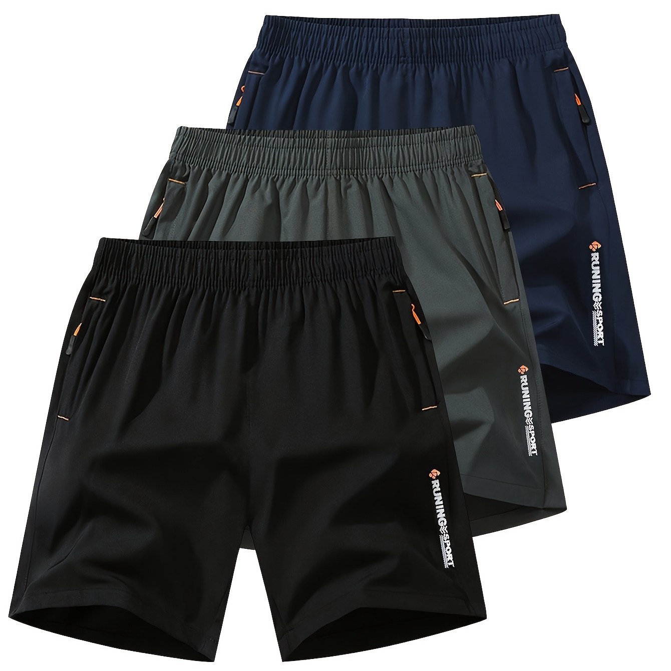 

3pcs Men's Breathable Drawstring Shorts With Secure Zipper Pockets - Stylish & Comfortable For Training And Casual Attire