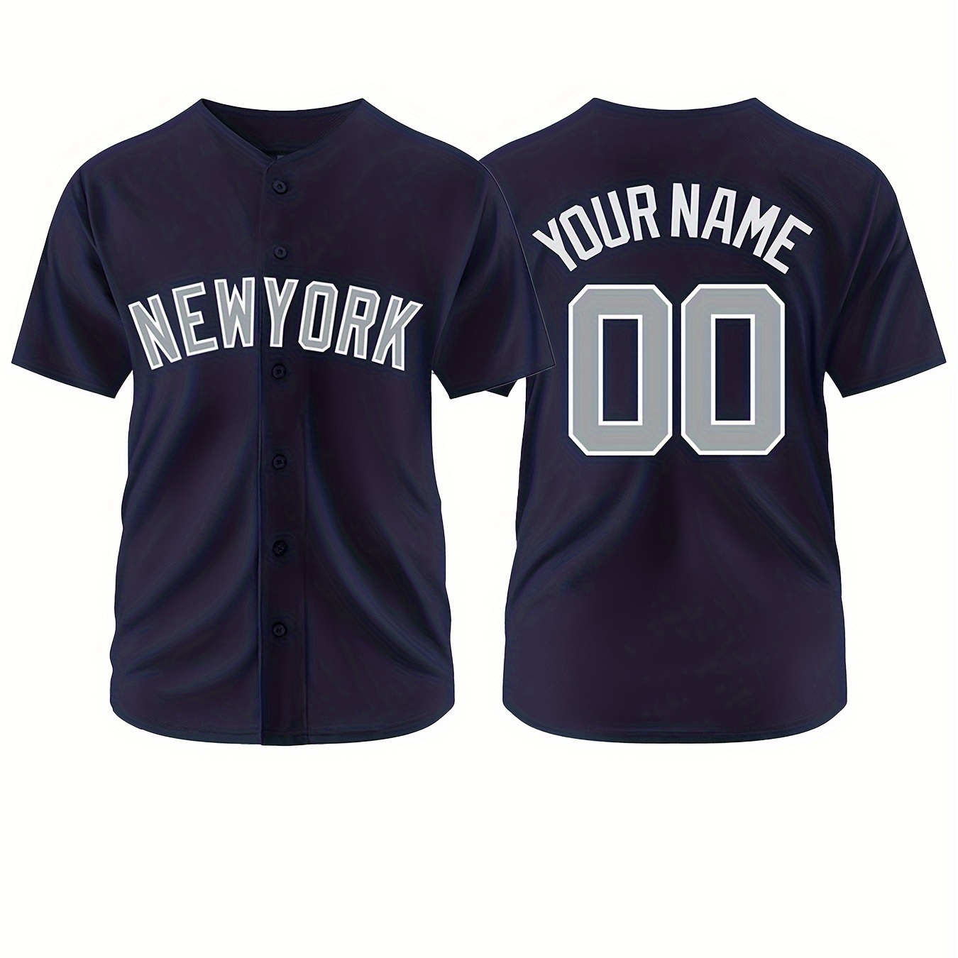 

Customized Men's New York Short Sleeve V-neck Baseball Jersey, Embroider Your Personalized Name & Number