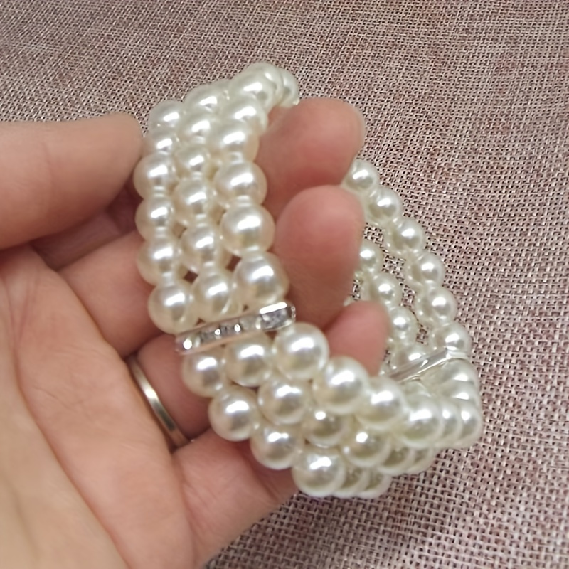 

3 Layers Faux Pearls Beaded Bracelet Multi-layer Elastic Bangle Bracelet