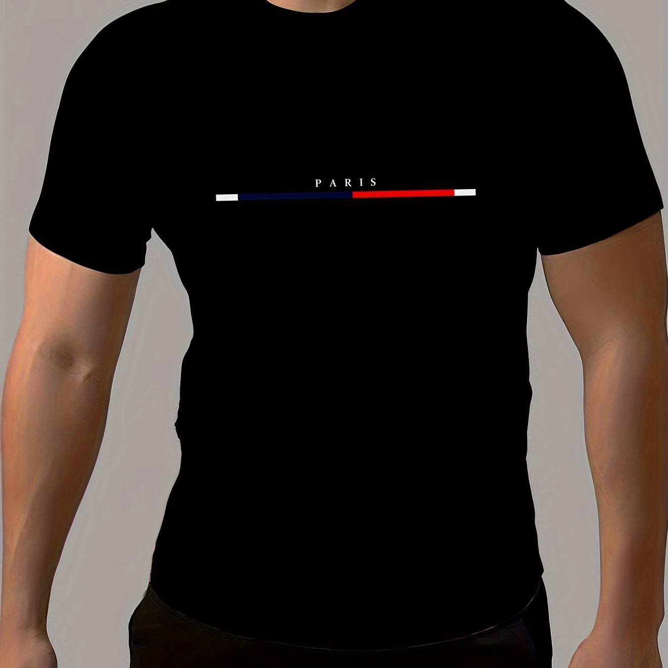 

Men's Paris Letter Neck And Short Sleeve T-shirt, Casual And Trendy Tops For Summer Daily And Sports Leisurewear