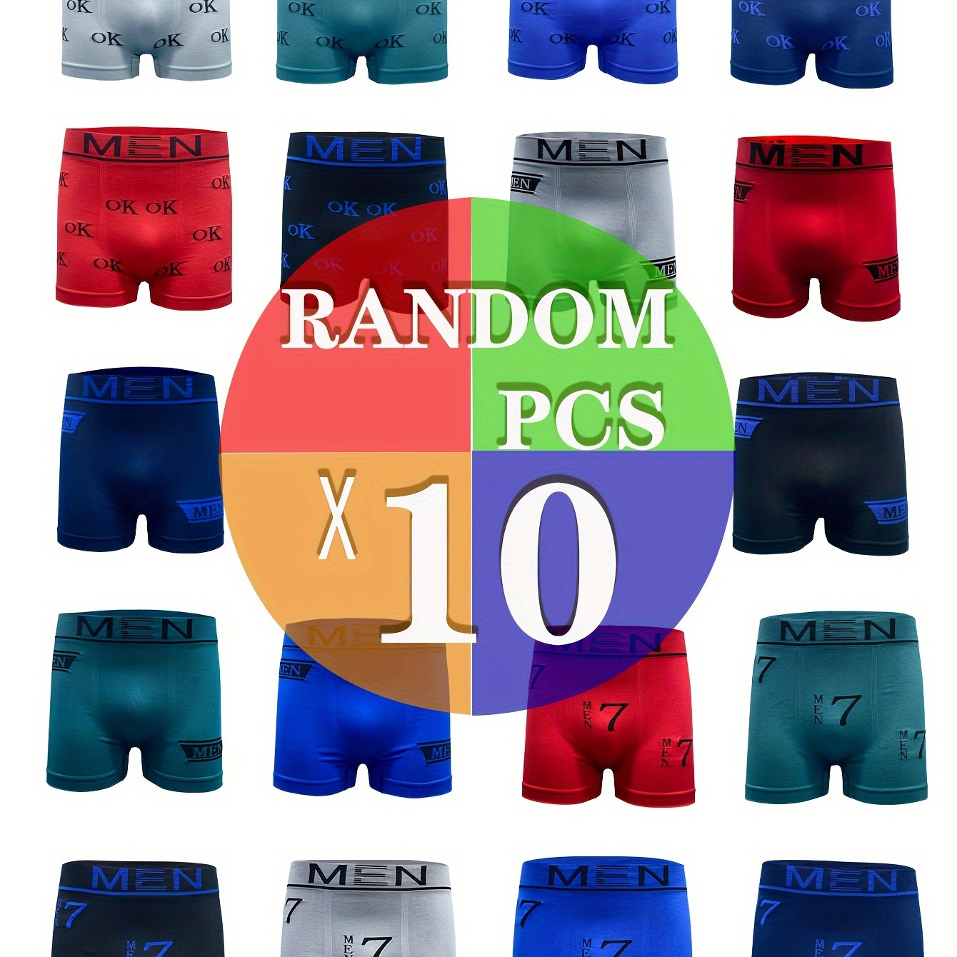 

Random 10pcs Ok Pattern Men's Antibacterial Underwear, Casual Boxer Briefs Shorts, Breathable Comfy Stretchy Boxer Sports Shorts