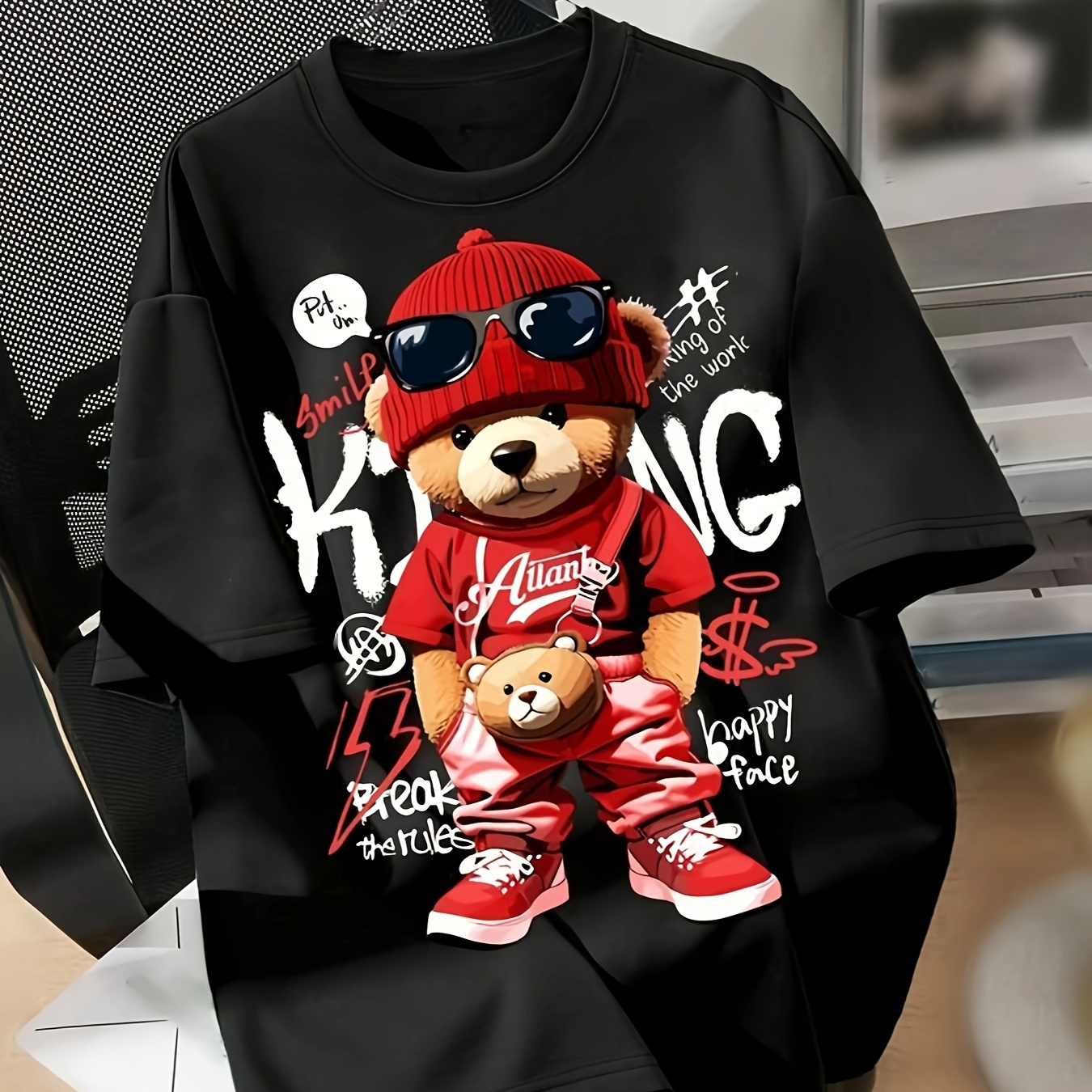 

Chic Casual Oversized T-shirt With Cartoon - Soft Polyester , Stretchy & Machine Washable, Crew Neck - All