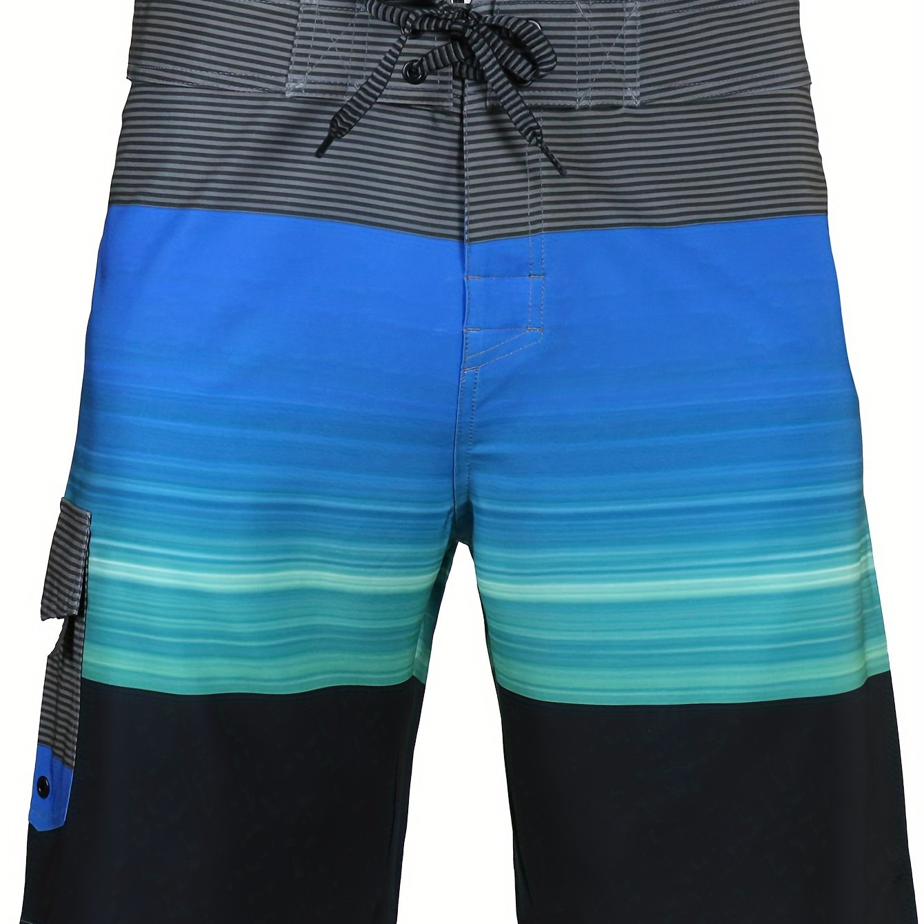

Men's Plus Size Summer Swim Trunks With Blue Stripe Design - Comfort & Style, Quick-dry, Ideal For Pool & Beach