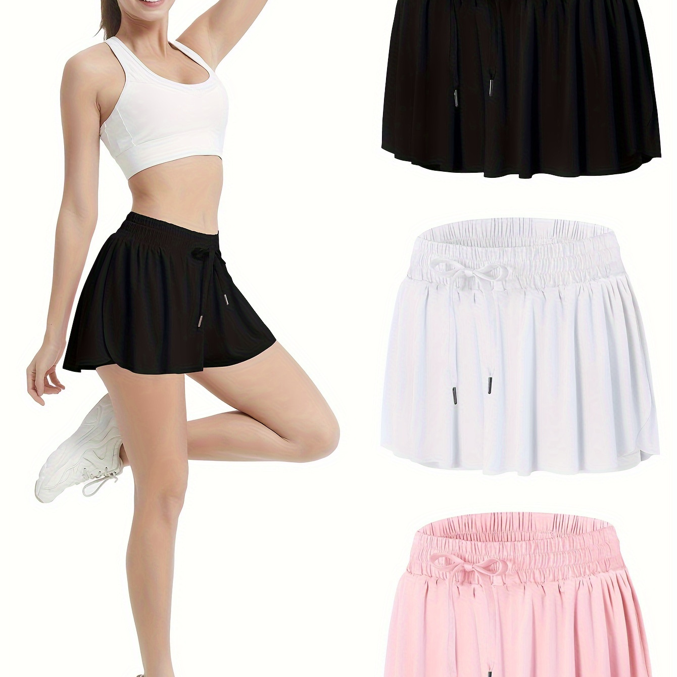 

3 Womens Athletic 2 In 1 Running Preppy Skort