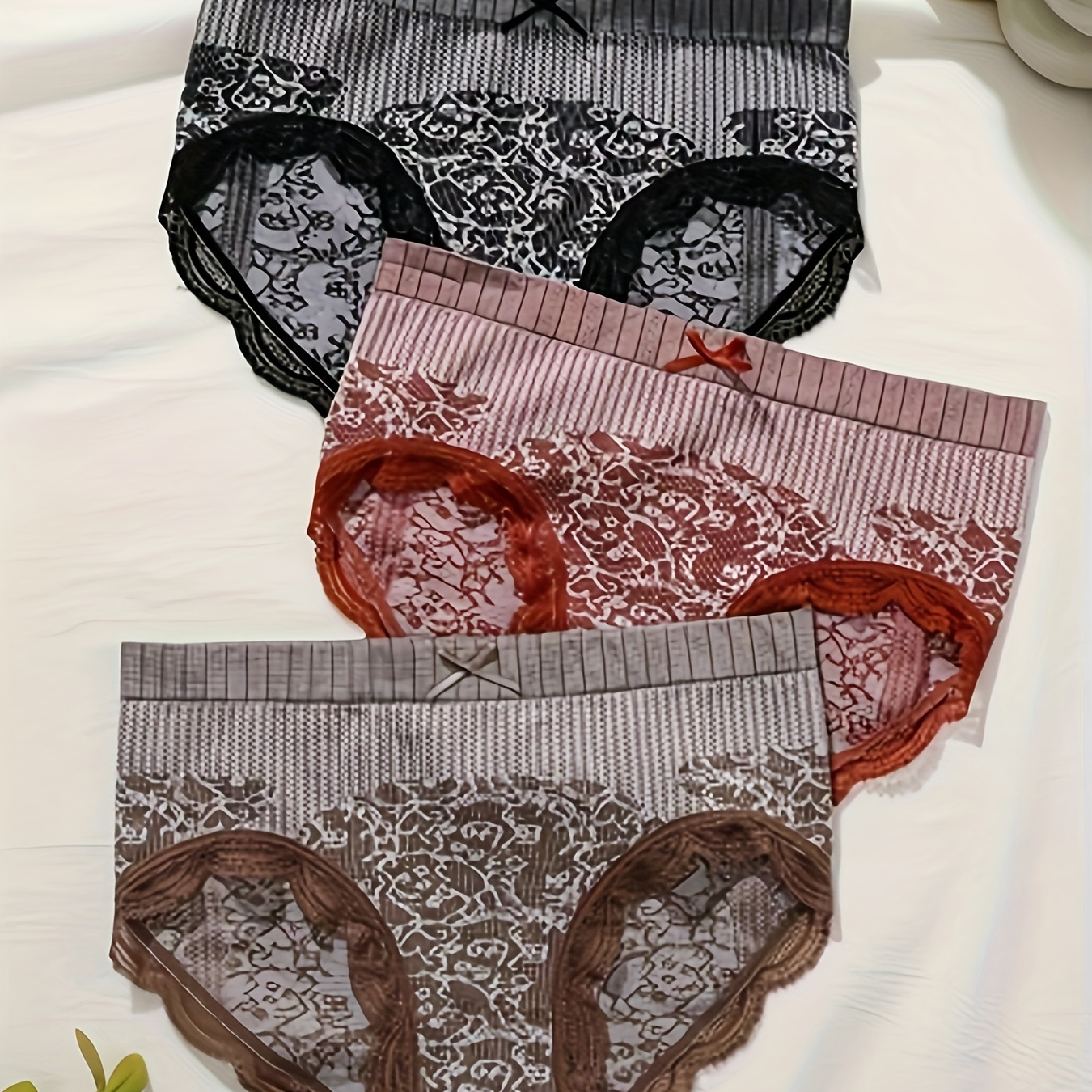 

3pcs Ribbed Court Style Briefs, Elegant Comfy Breathable Stretchy Intimates Panties, Women's Lingerie & Underwear