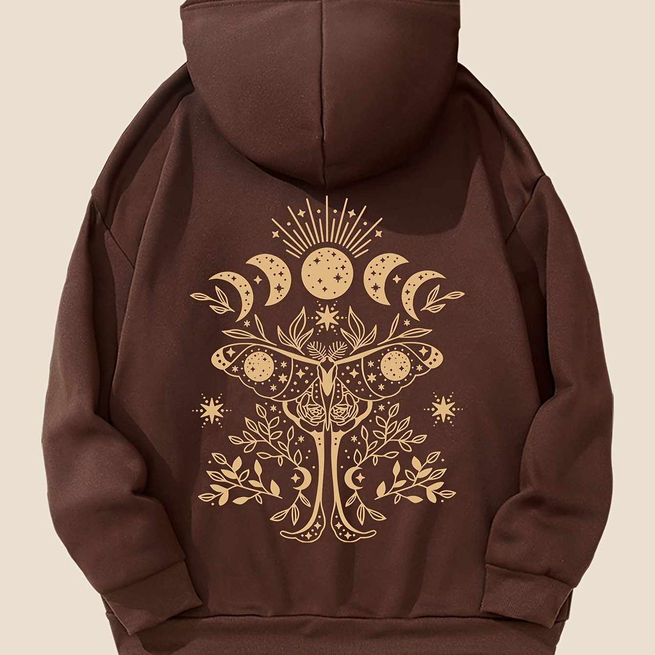 

Plus Size Moon Print Hoodie, Casual Kangaroo Pocket Drawstring Long Sleeve Hooded Sweatshirt, Women's Plus Size Clothing