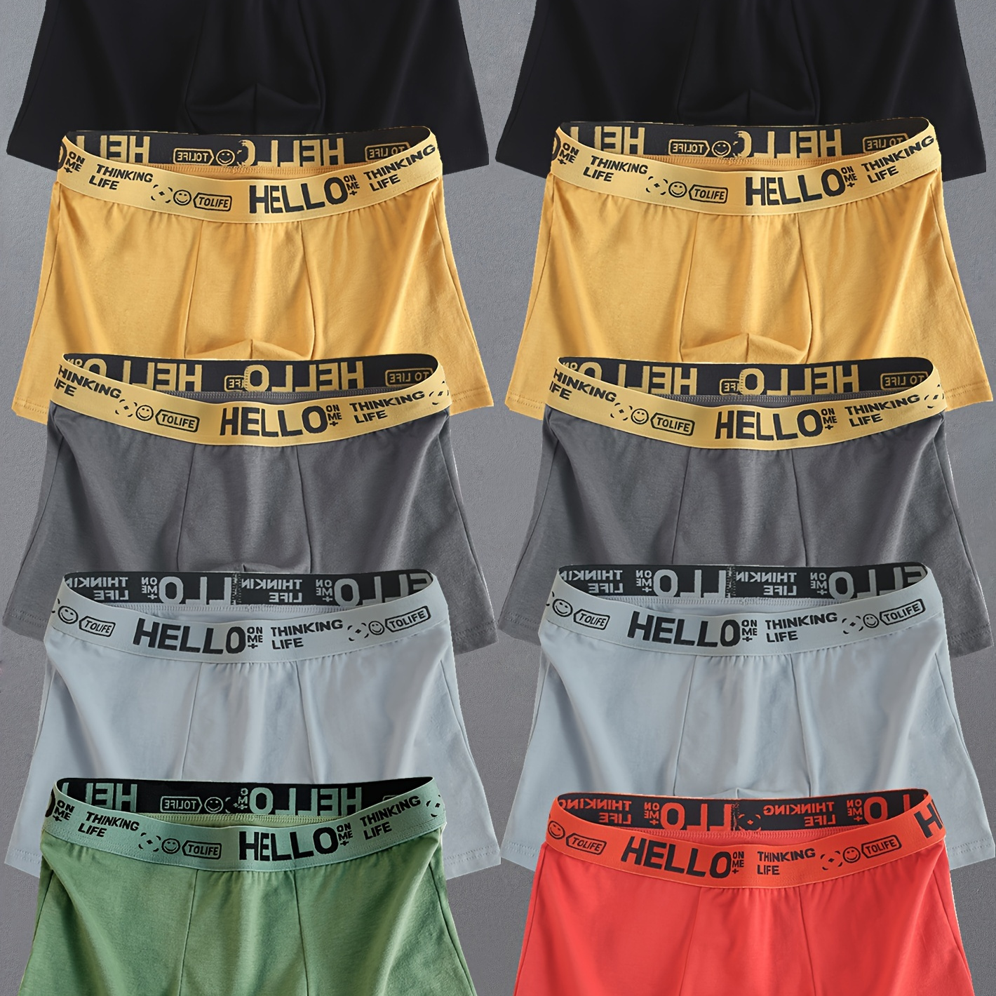 

10pcs 'hello' Prin Men's Cotton Breathable Comfy Stretchy Quick Drying Boxer Briefs Shorts, Sports Trunks, Men's Trendy Underwear