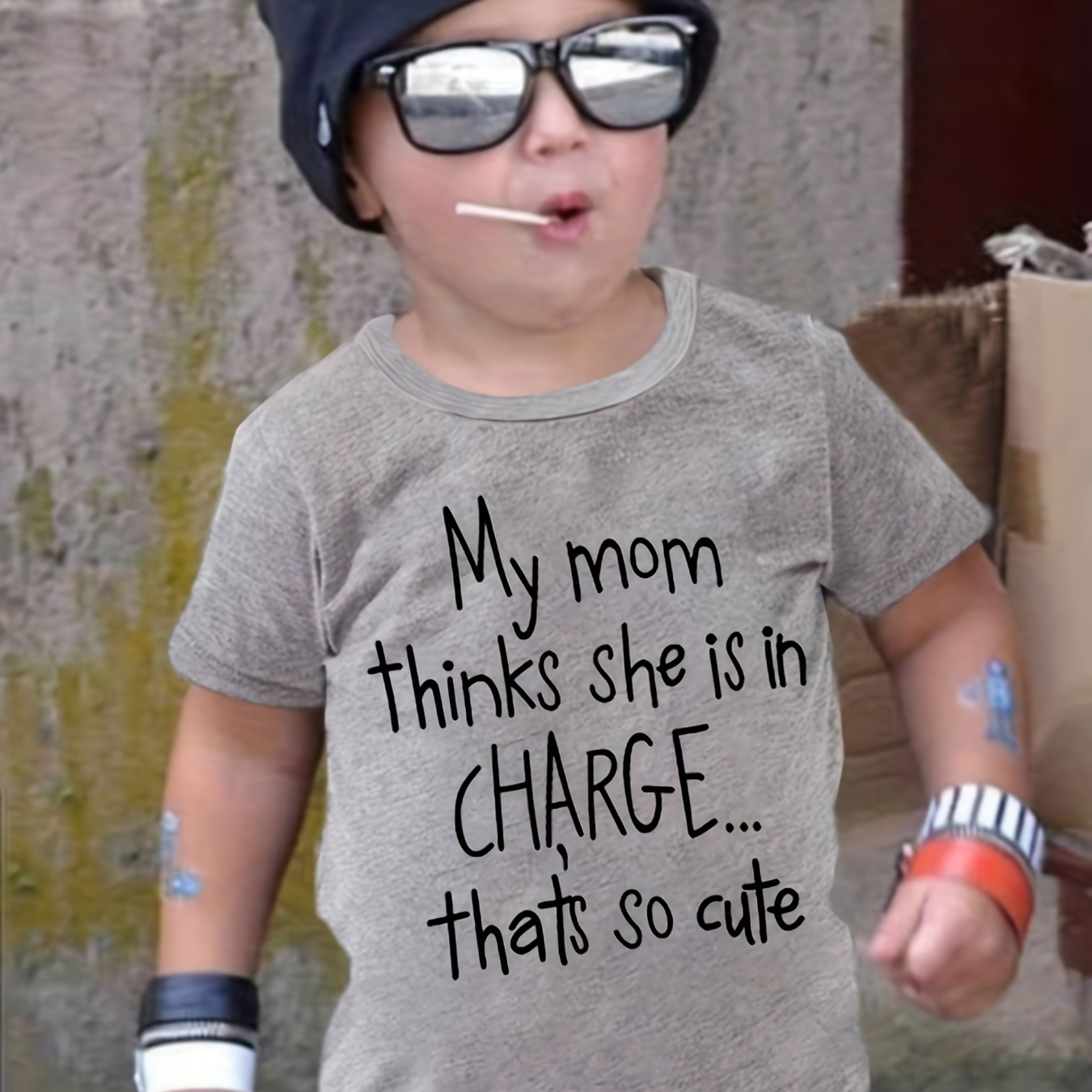 

"my Mom Thinks She Is In Charge...that's So Cute" Crew Neck T-shirt Tops Casual Soft Comfortable Boys And Girls Summer Clothes