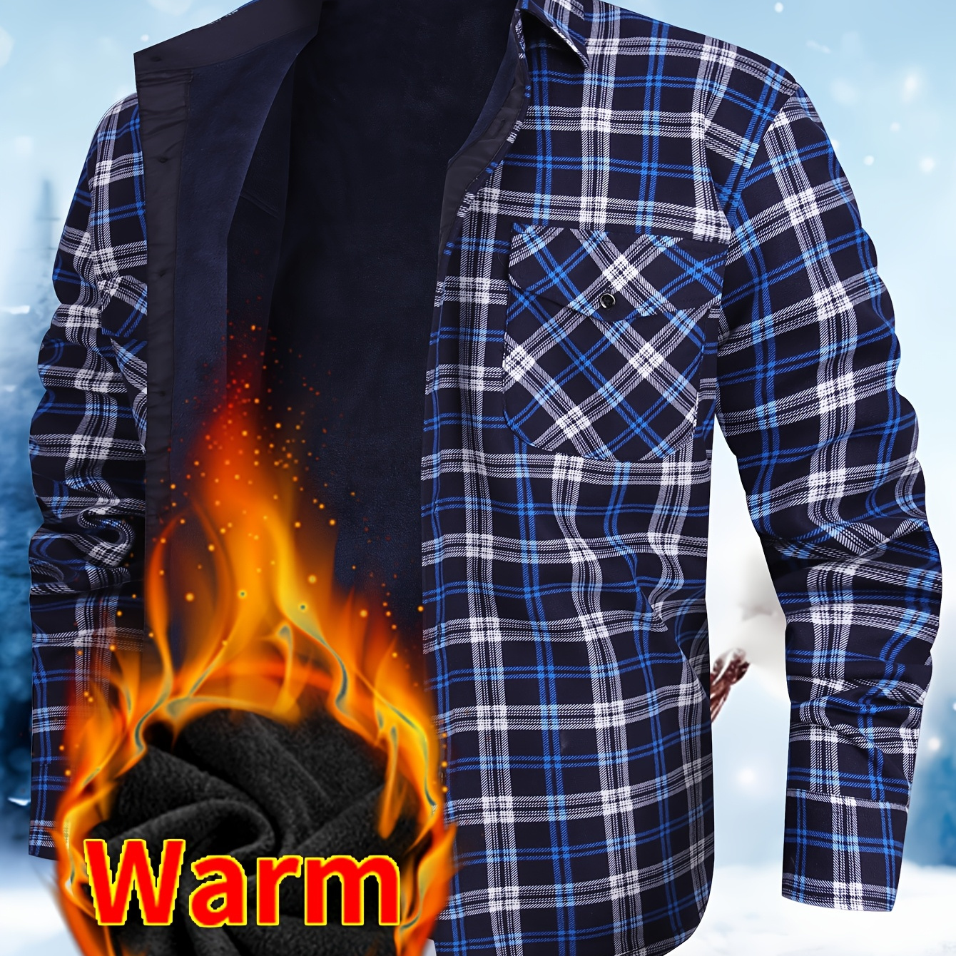 

Men's Cozy Flannel Shirt - , Warm Long Sleeve With Dual Pockets For Fall & Winter | Perfect Christmas Gift