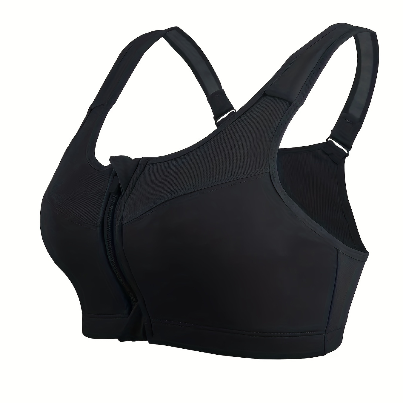 Solid Zipper Front Push Sports Bra Wide Strap High Impact - Temu