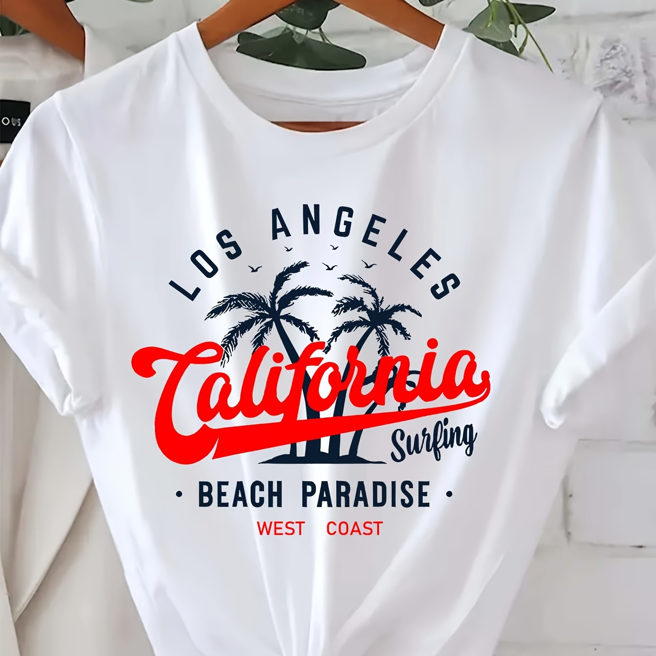 

California Print Crew Neck T-shirt, Casual Short Sleeve Top For Spring & Summer, Women's Clothing