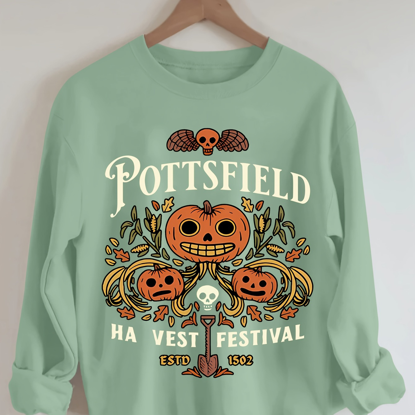 

Pottsfield Harvest Festival Graphic Crewneck Sweatshirt - 100% Polyester Casual Knit Pullover For Women - Long Sleeve Fall/winter Tops