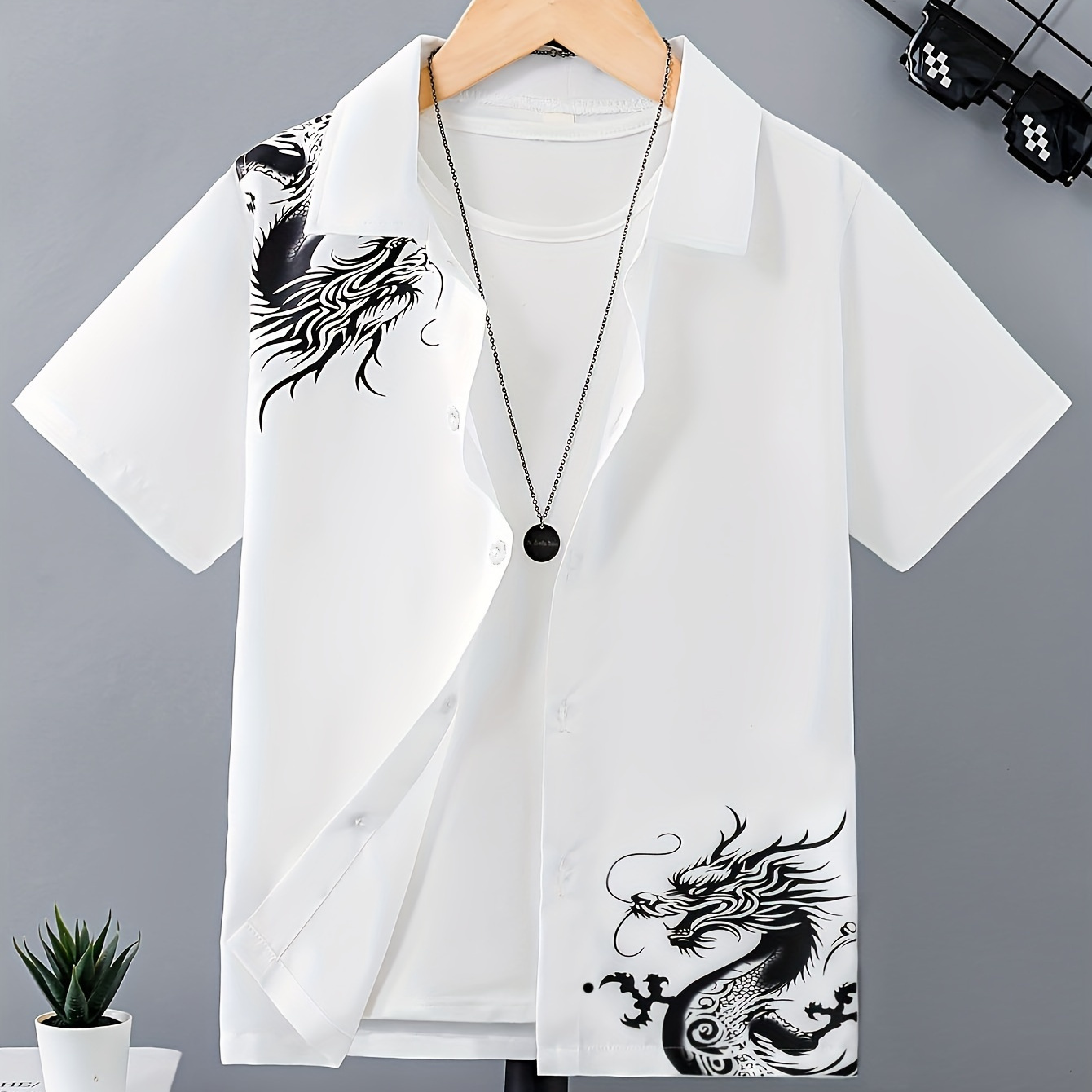 

Trending Dragon Print Shirt, Boy's Short Sleeve Casual Versatile Spring Summer Top, Ideal For Holiday Beach