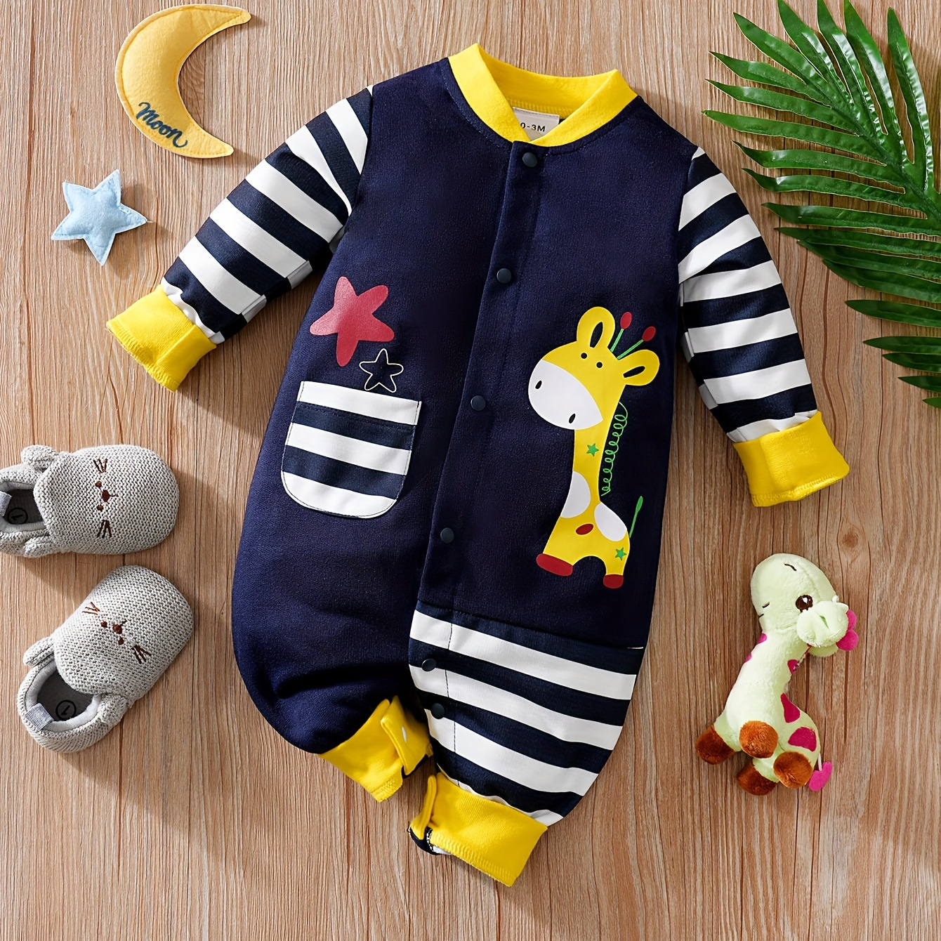 

Cute Cartoon Kangaroo Print Baby Boy's Comfy Soft Stripes Long Sleeves Jumpsuit For & Outdoor Play, Spring And Autumn Essential, Ideal Gift For Toddlers