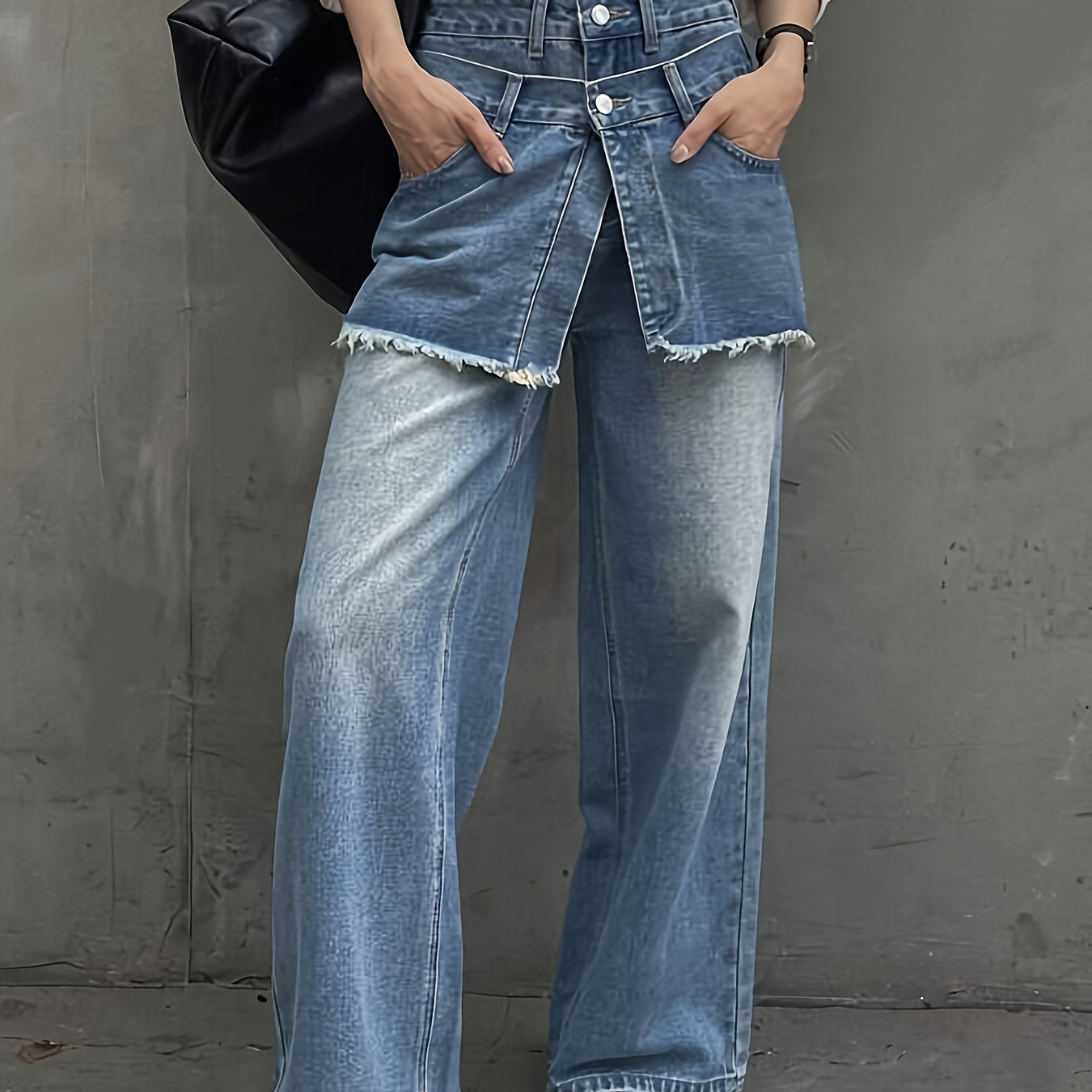 

Jean large taille haute à jambes larges, pantalon en jean polyvalent décontracté, denim et vêtements pour femmes