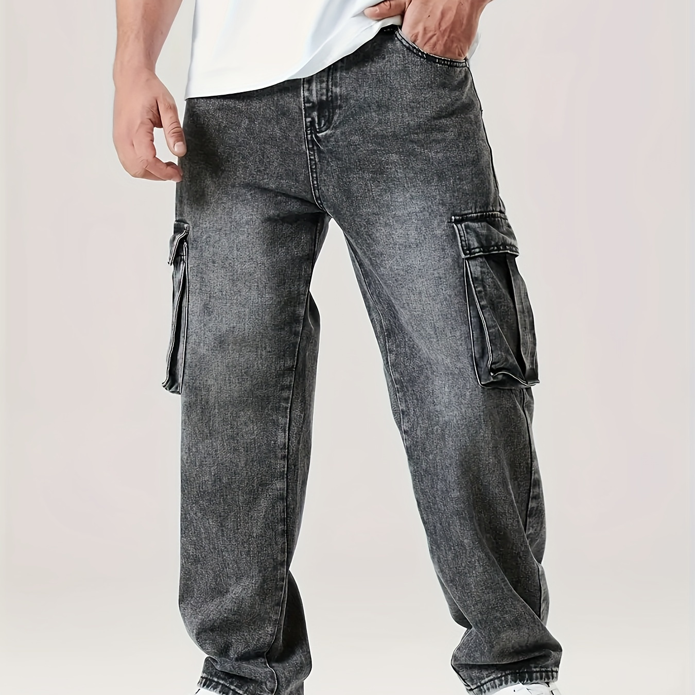 

Men's Loose Fit Wide Leg Cargo Jeans, Men's Stylish Comfy Denim Pants, Versatile For 4 Seasons