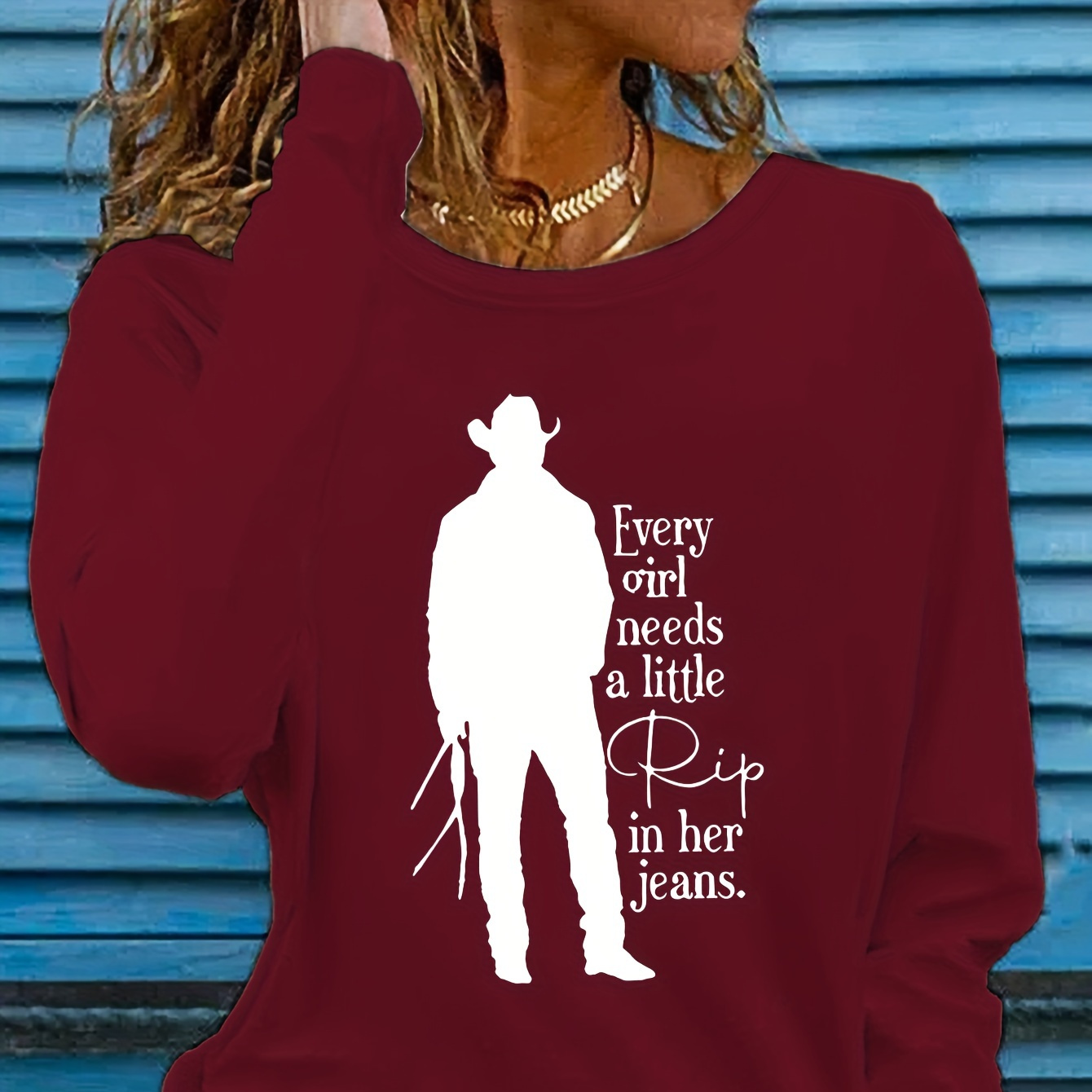 

T-shirt, Long Sleeve Crew Neck Casual Top For Spring & Fall, Women's Clothing
