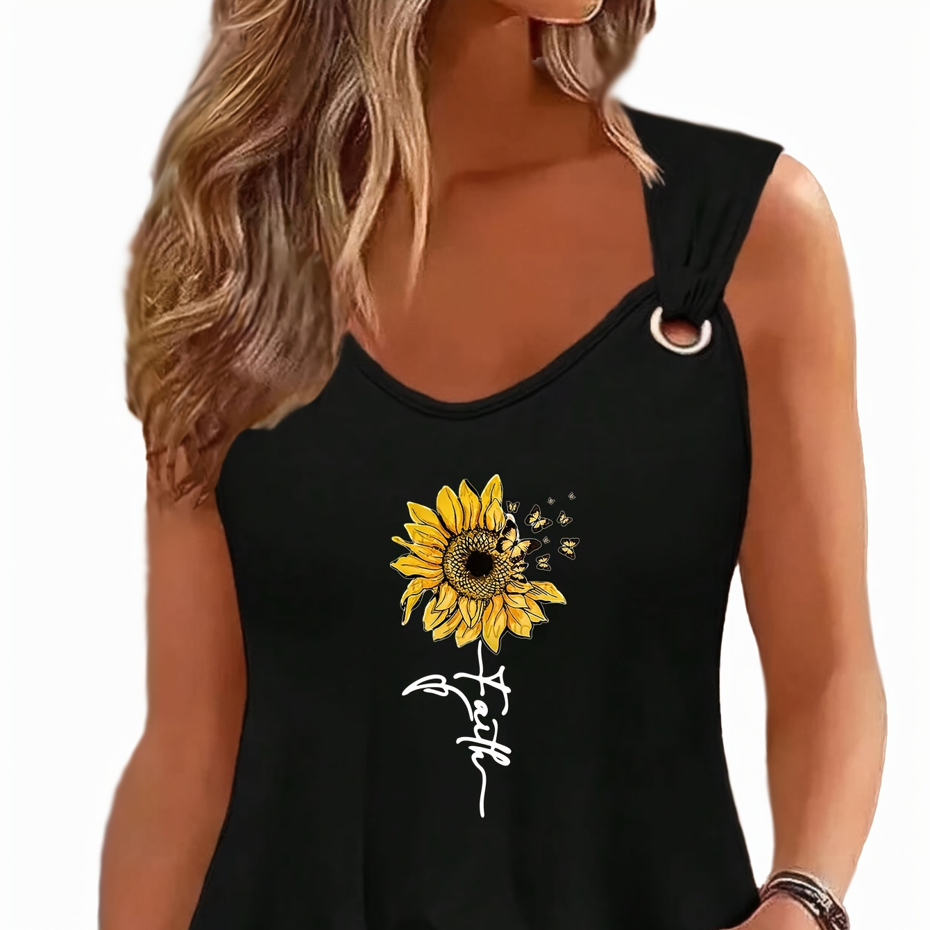 

Sunflower Print Tank Top, Casual Sleeveless Tank Top For Summer, Women's Clothing