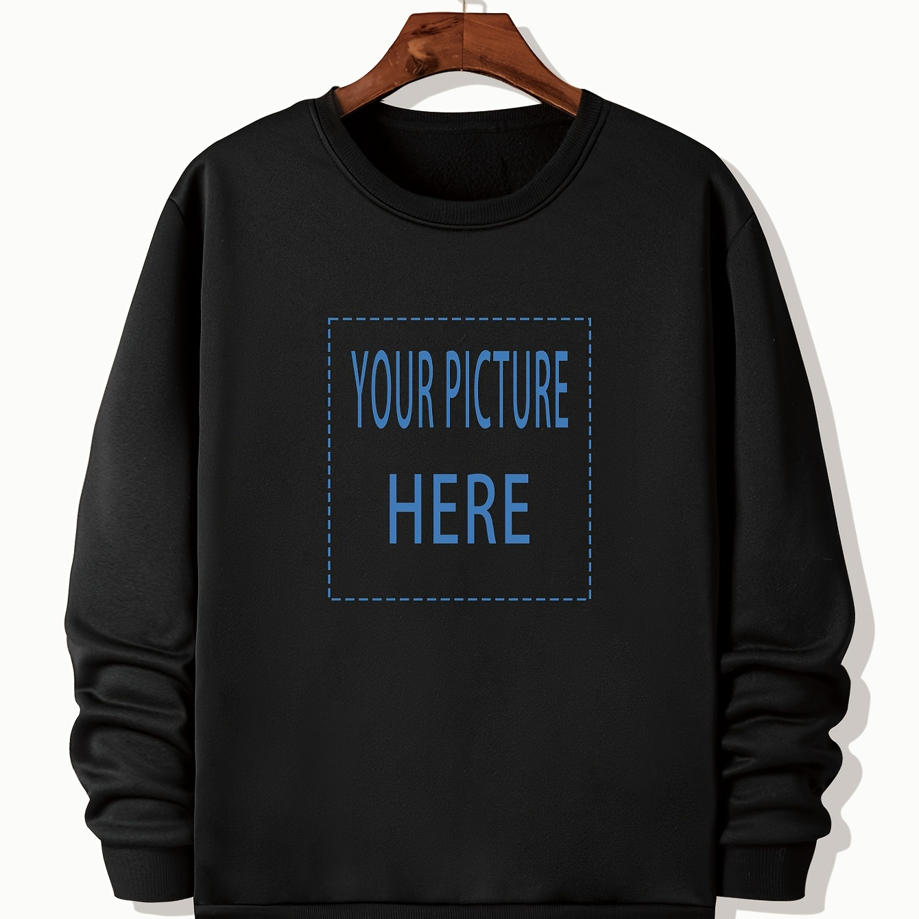 

Plus Size Men's "your Picture Here" Graphic Print Sweatshirt For Spring Fall, Custom Tops