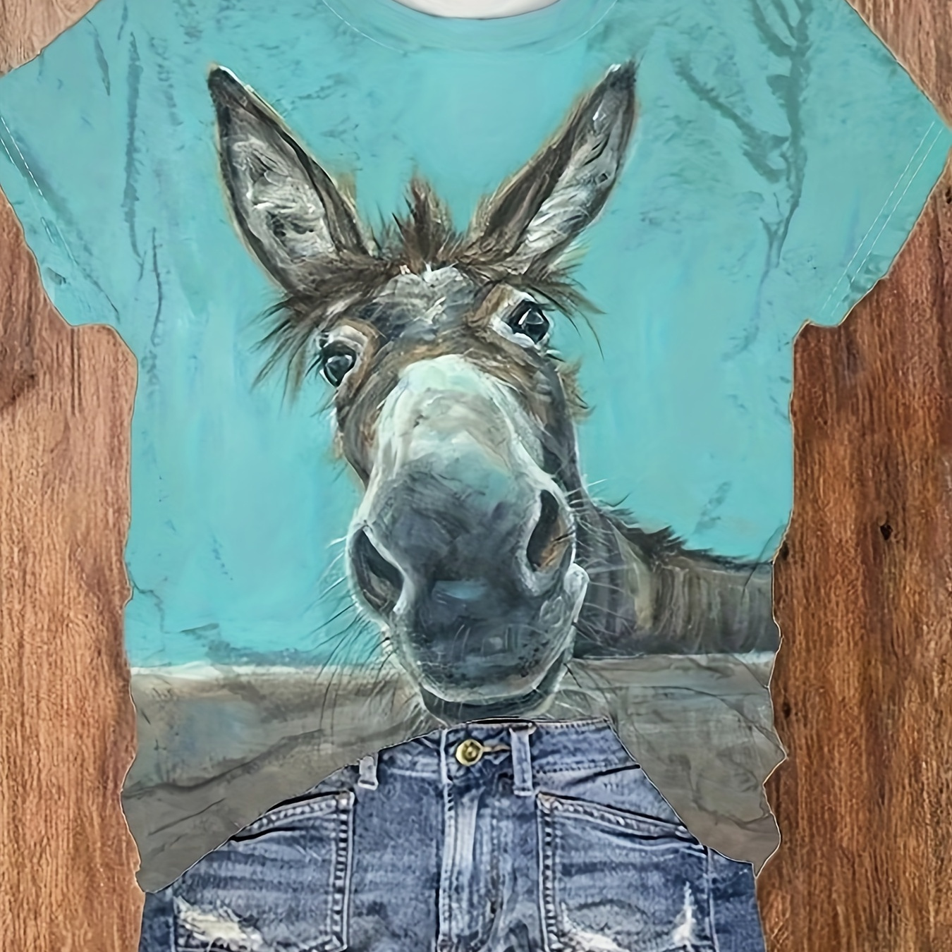

Donkey Print Crew Neck T-shirt, Casual Short Sleeve Top For Spring & Summer, Women's Clothing