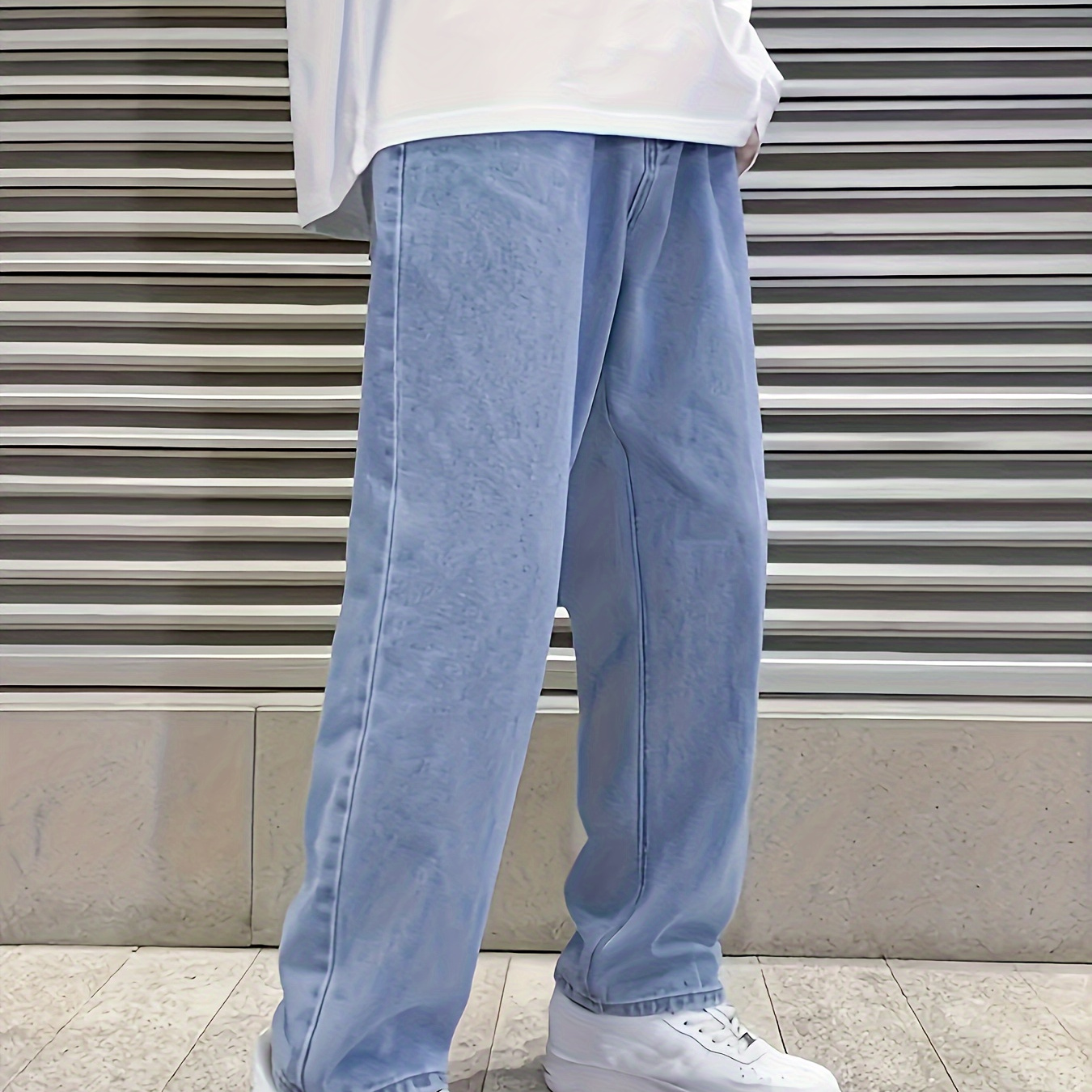 

Men's Loose Fit Wide Leg Jeans, Men' Comfy Denim Pants, Versatile For