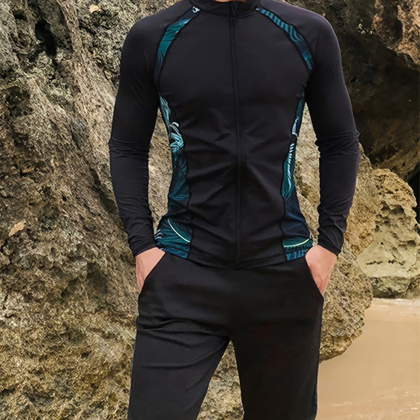 

Men's 3pcs Beachwear, Surfing Suit Swimsuit Swimwear, Swim Boxer Trunks + Long Sleeve Tops + Trousers Conservative Sports Outdoor Casual Swimwear