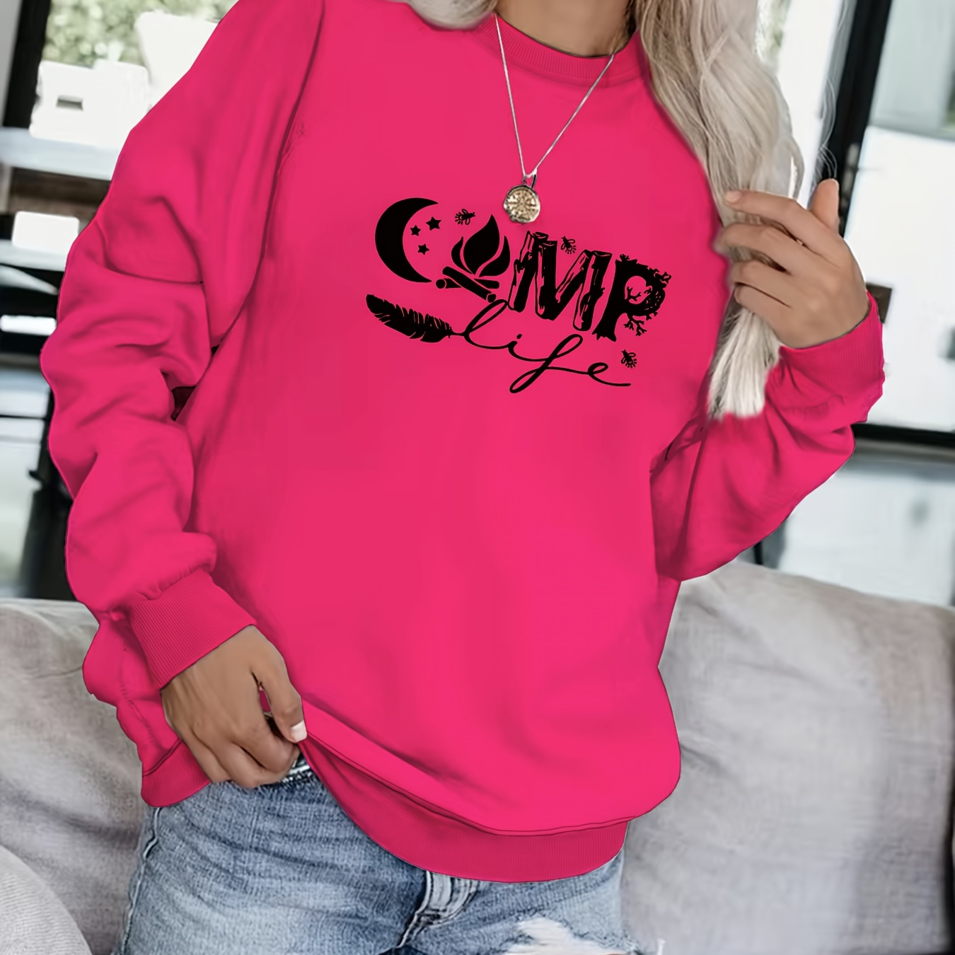 

Letter Print Sweatshirt, Crew Neck Casual Sweatshirt For Fall & Spring, Women's Clothing
