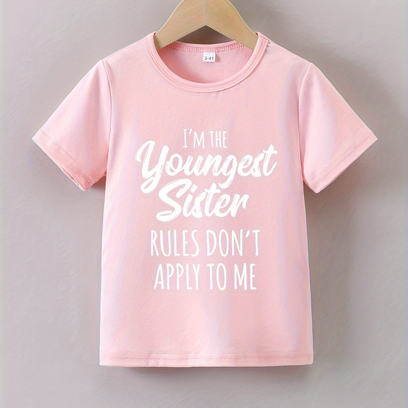 

I'm The Youngest Sister Print Tee, Girls' Casual & Comfy Short Sleeve Crew Neck T-shirt For Spring & Summer, Girls' Clothes