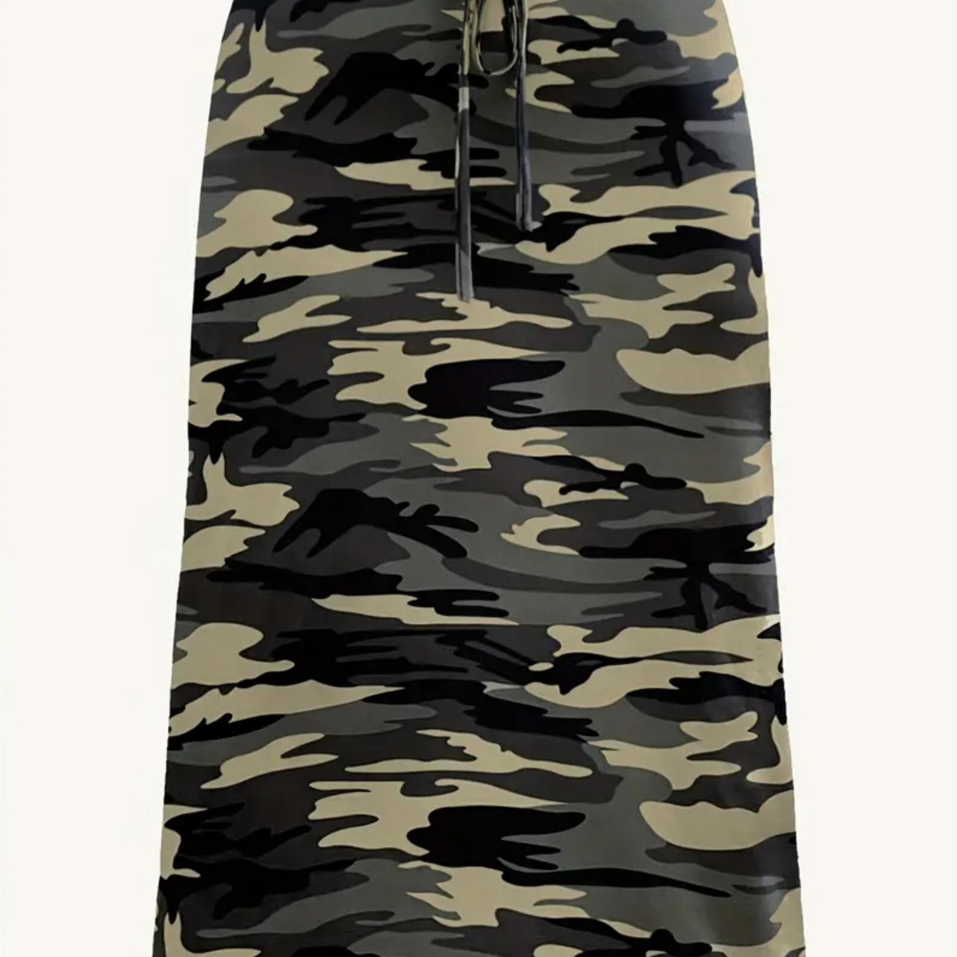 

Plus Size Camo Print Drawstring Skirt, Elegant Midi Skirt For Spring & Summer, Women's Plus Size Clothing