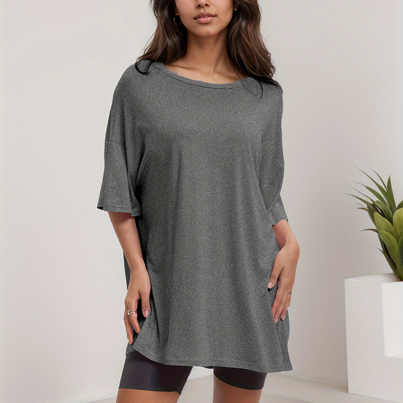 

Summer Oversized T Shirts For Woman Half Sleeve Crew Neck Tunic Tops