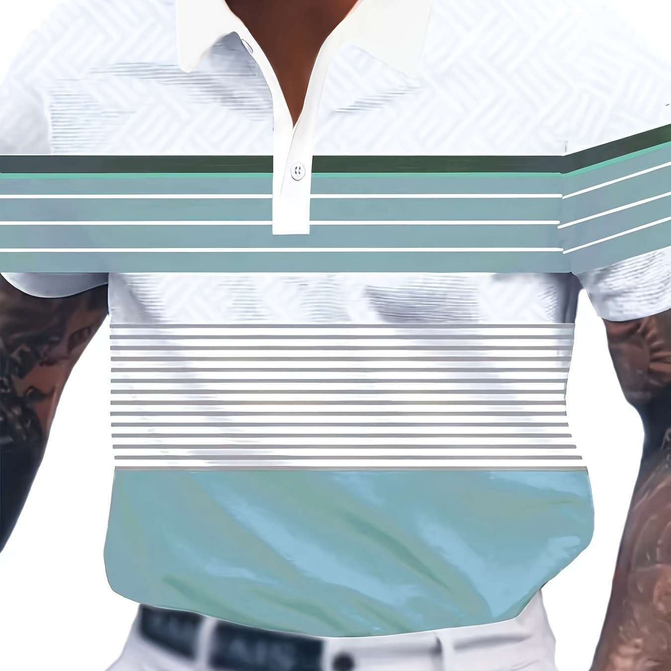 

Men's Striped Golf Shirt, Casual Half Zipper Lapel Short Sleeve Shirt For Outdoor