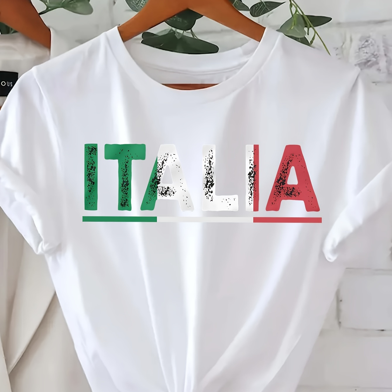 

Plus Size Italia Print T-shirt, Casual Crew Neck Short Sleeve T-shirt, Women's Plus Size clothing