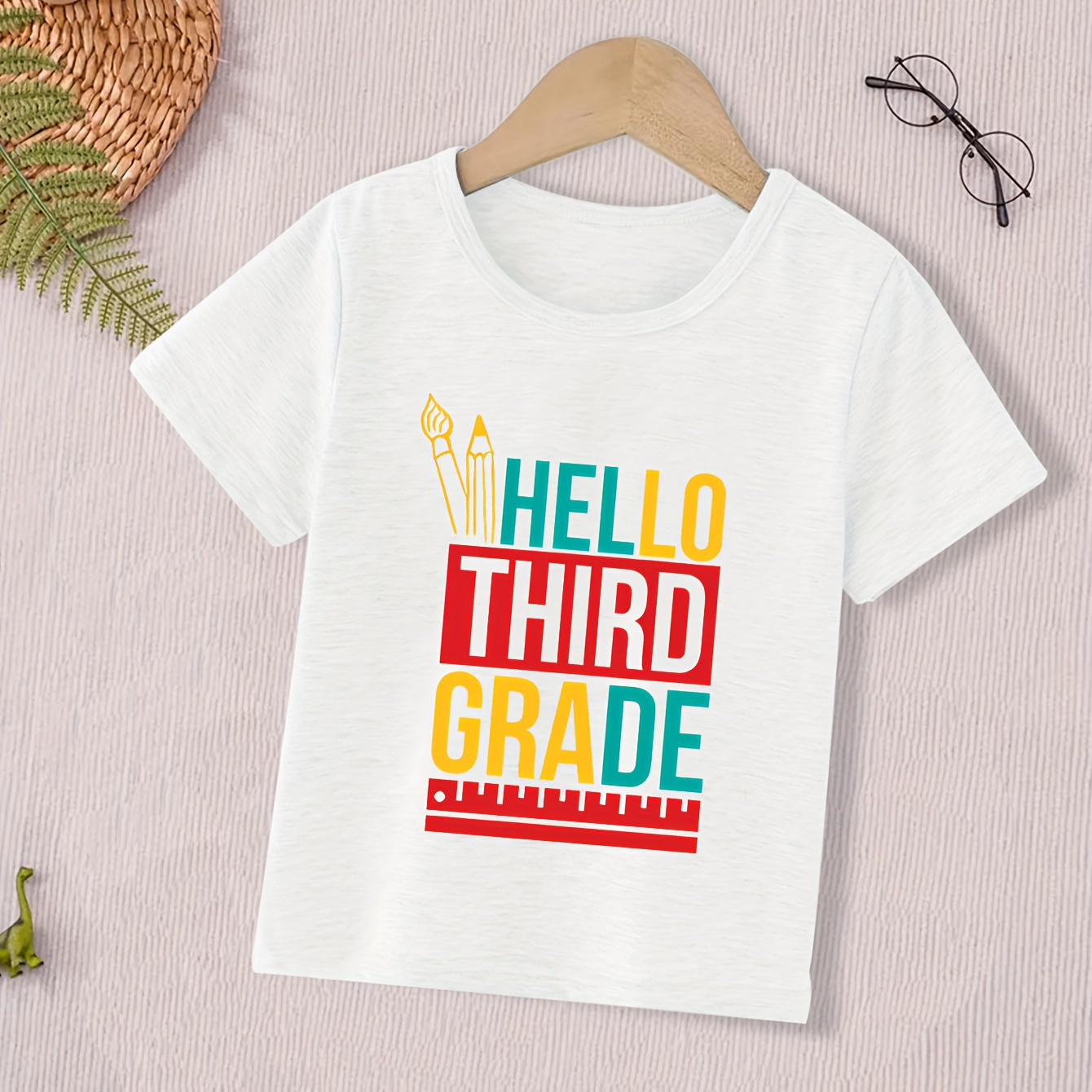 

Hello Third Grade Print Boys Casual T-shirt, Cool Comfy Lightweight Versatile Tee Top, Perfect Summer Clothing