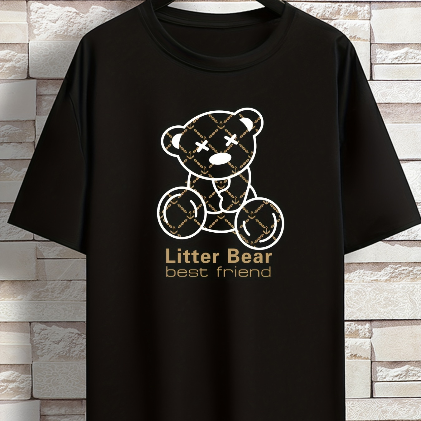 

Plus Size Men's Trendy Bear Graphic Tees, Comfy Stretch Breathable T-shirts For Summer, Oversized Loose Men's Clothings