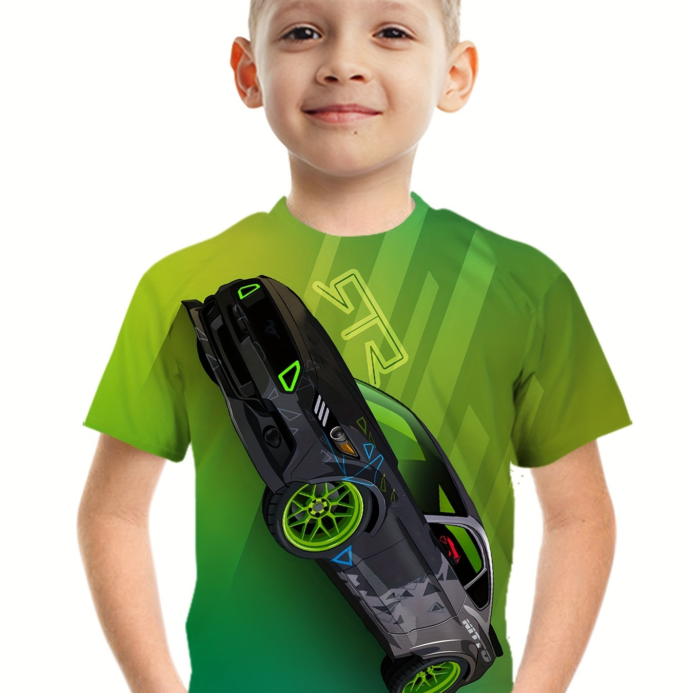 

Cool Racing Car 3d Print Boys Creative T-shirt, Casual Lightweight Comfy Short Sleeve Tee Tops, Kids Clothings For Summer