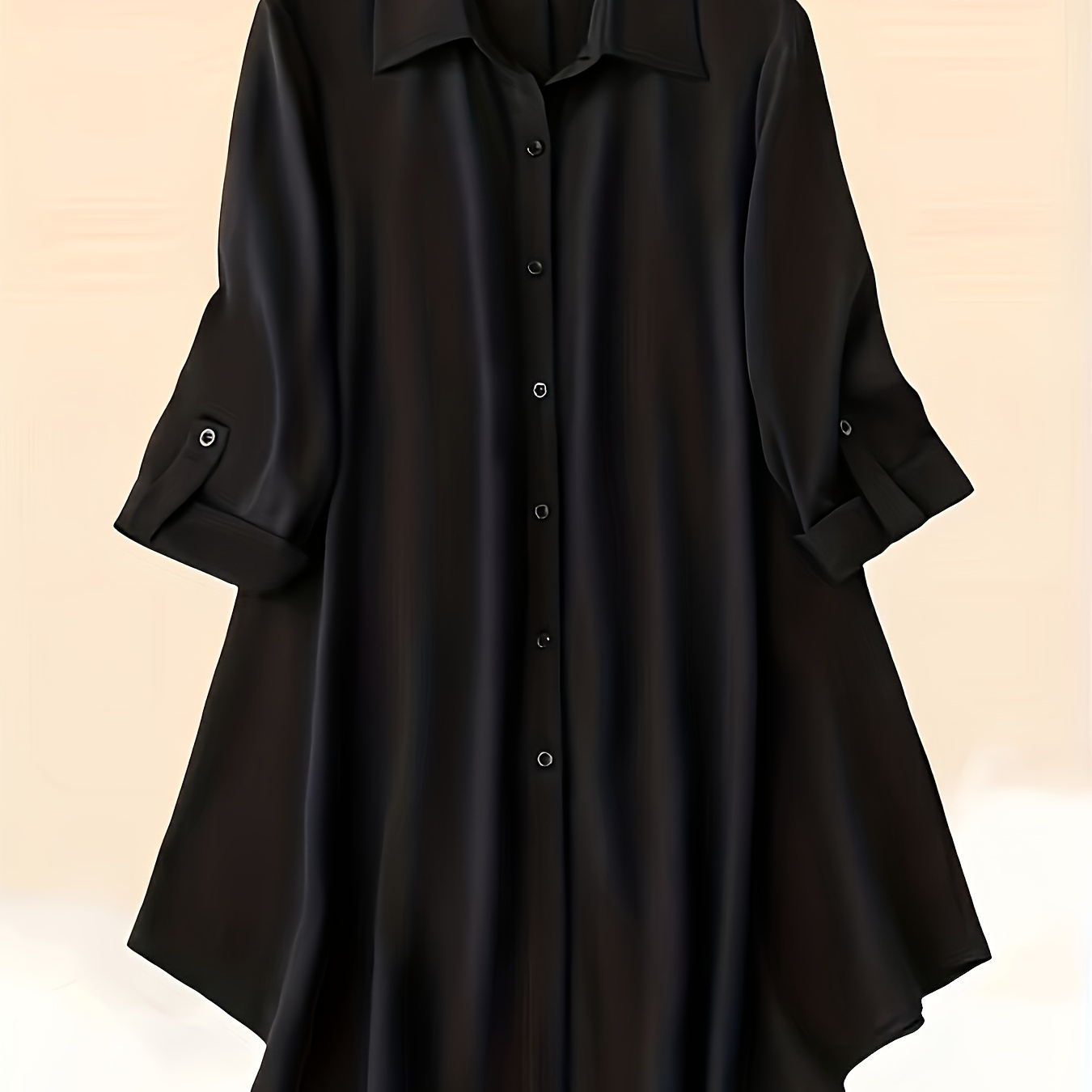 TEMU Plus Size Solid Color Button Front Shirt, Casual Roll Tab Sleeve Shirt For Spring, Women's Plus Size Clothing