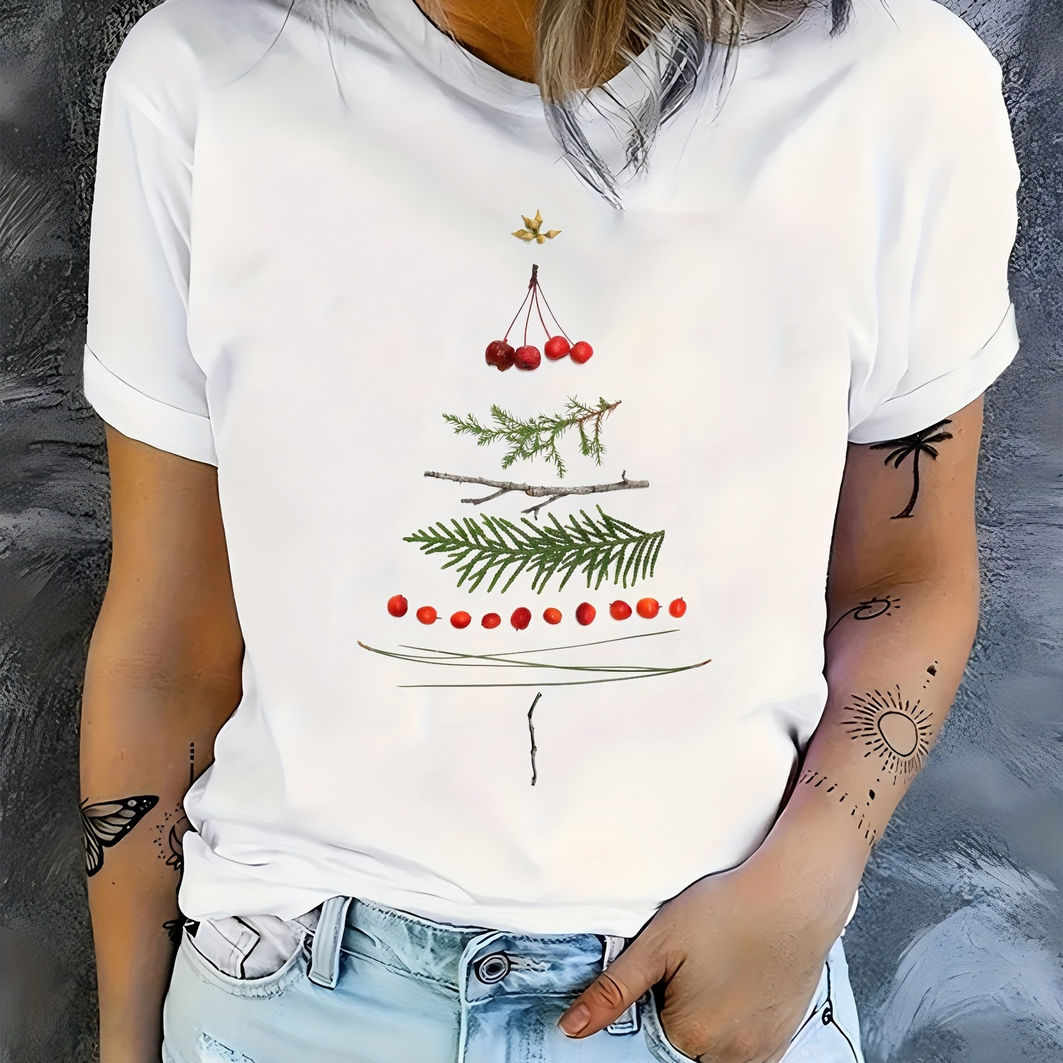 

Cozy Christmas Tree Neck T-shirt, Women's Clothing - Machine Washable, , Breathable, Moisture - Wicking, Casual Tee - Wear