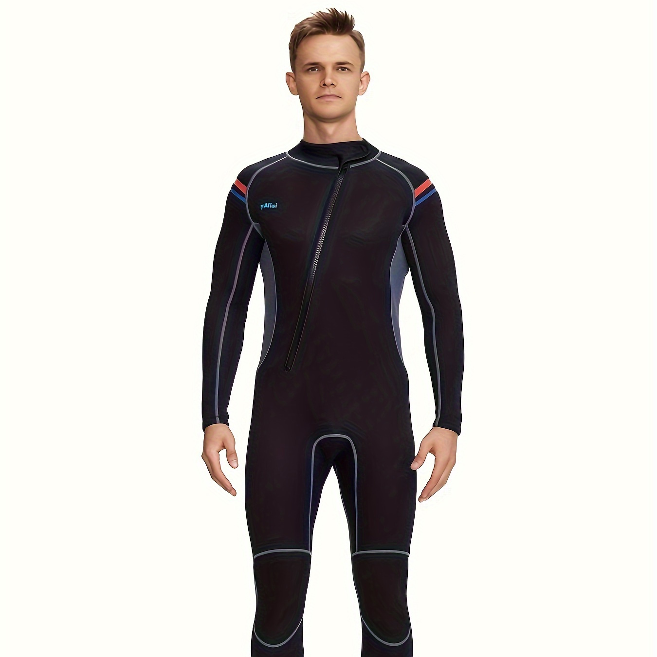 

Men's 3mm Neoprene Diving Suit - Long Sleeve, Full-body Warm Surf & Gear With Zipper, Striped Design For Winter Swimming & Beach Parties