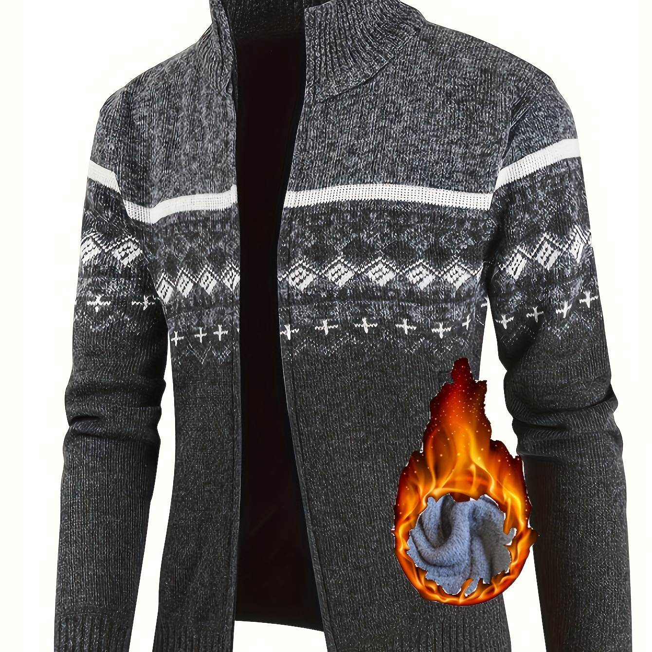 

Men's Geometric Pattern Sweater With Zipper Pocket, Long Sleeve, Casual Sports Knit Top, Polyester, Universal Fit, For Outdoor Hiking, Daily & Leisure Activities, Unisex-adult