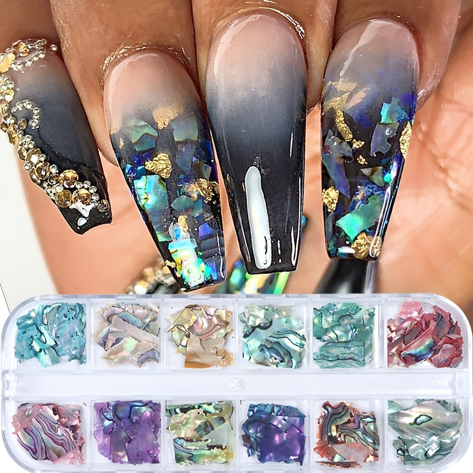 

12 Colors, 3d Irregular Nail Art Abalone Seashell Slices, Nail Art Shell Piece Irregular Nail Art Decorations Colorful Manicure Uv Gel Flake Mermaid Nail Sequins