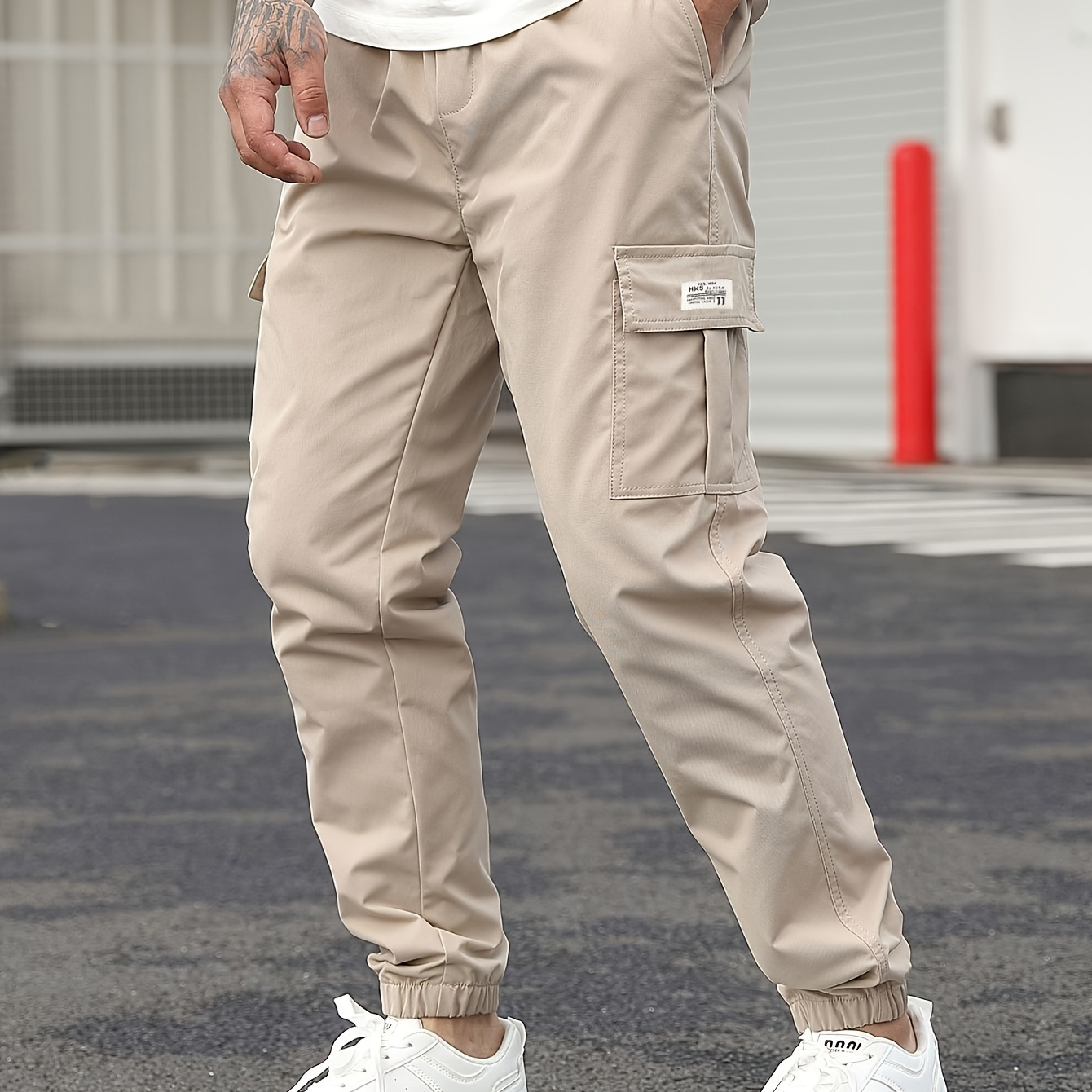 

1pc Men's Casual Polyester Cargo Pants - Joggers With Multiple Pockets, Non-stretch Solid Color, Regular Fit For Weekend Wear - Spring/fall Fashion Trousers