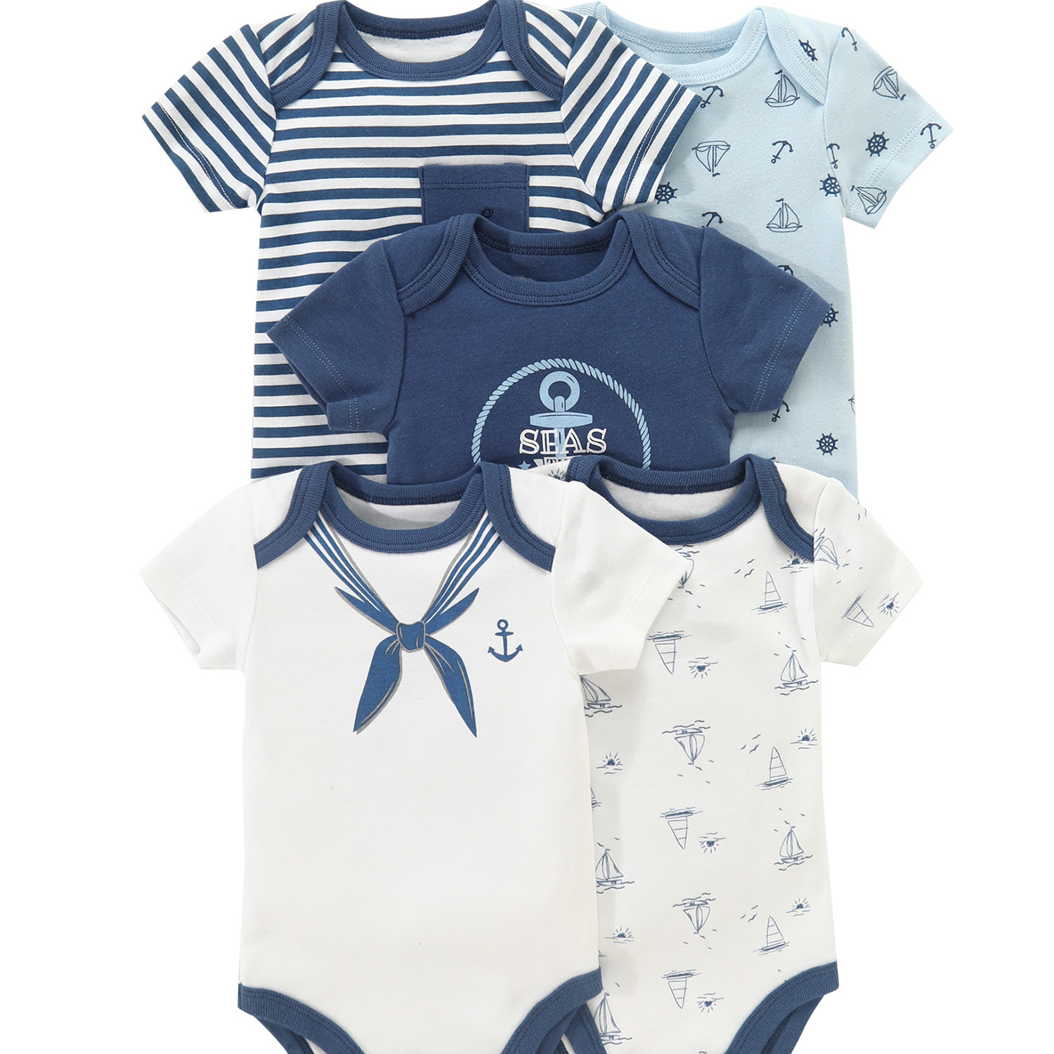 

5pcs Newborn Baby Boy Bodysuit, Cute Graphic Casual Spring Fall Rompers Set For Your Little 1