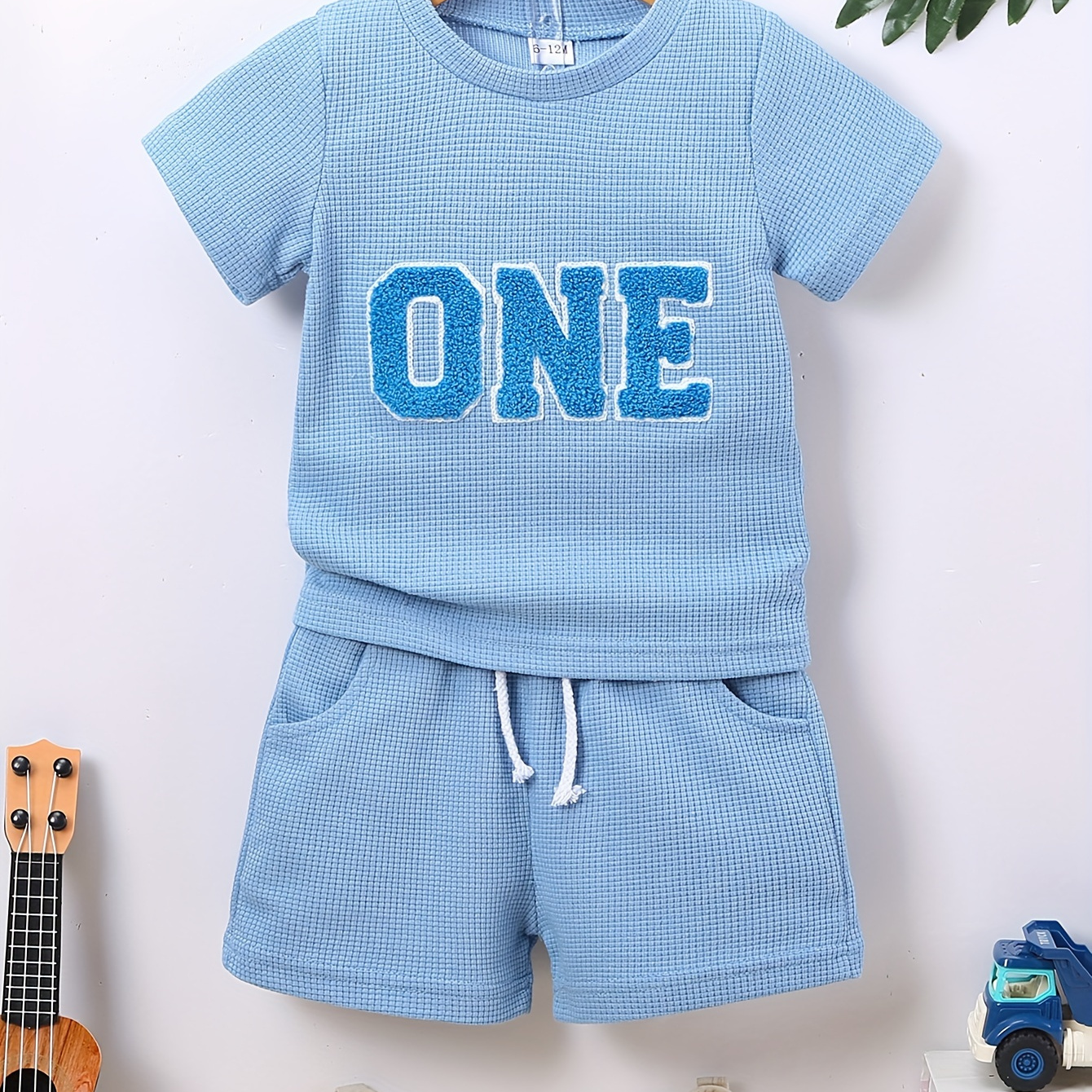 TEMU 2pcs 1 Embroidered Casual Birthday Outfit For Infant & Toddler, T-shirt & Elastic Waist Shorts, Baby Boy's Clothes