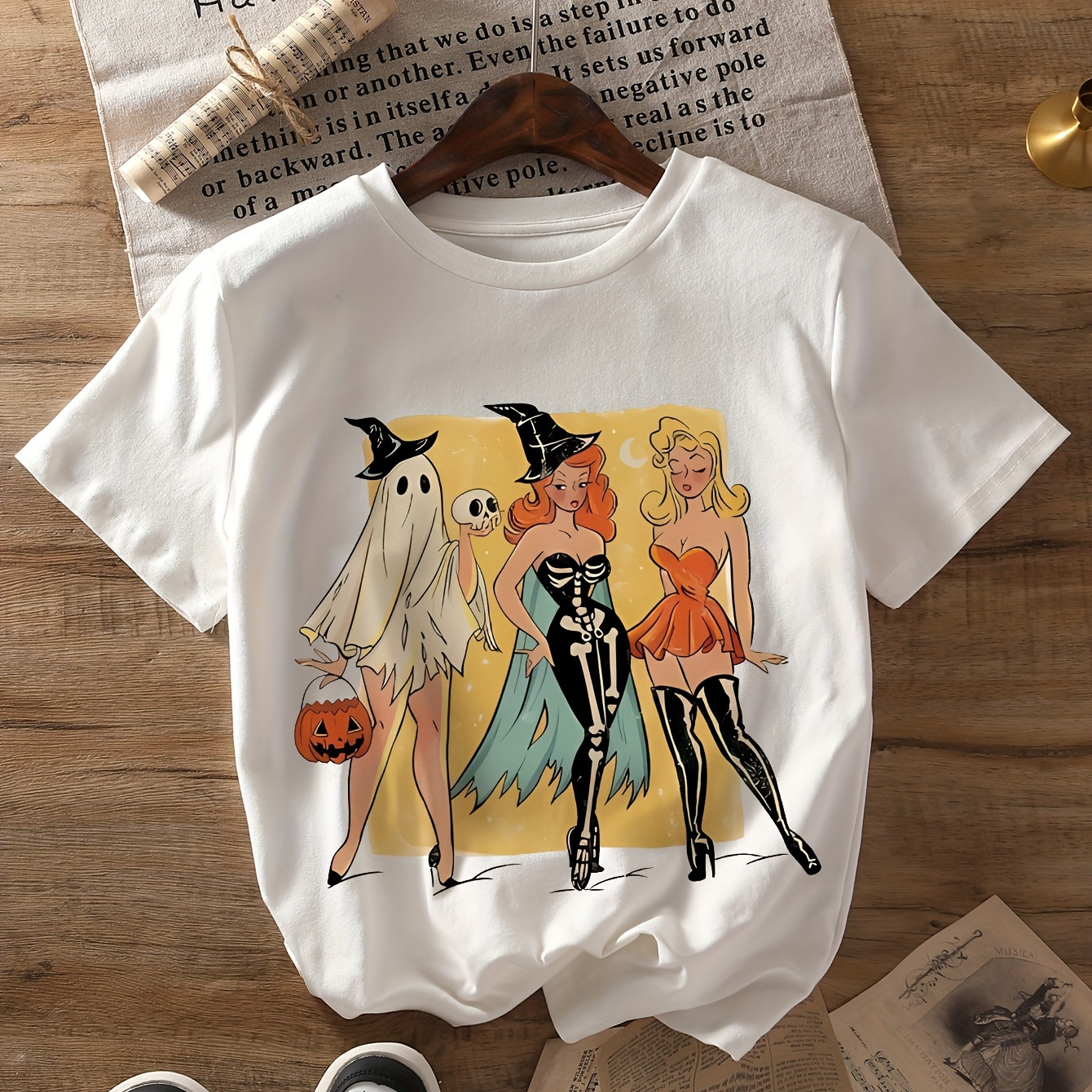 

T-shirt: Retro Cartoon Design - Women's Casual Tee With Round Neckline And Short Sleeves