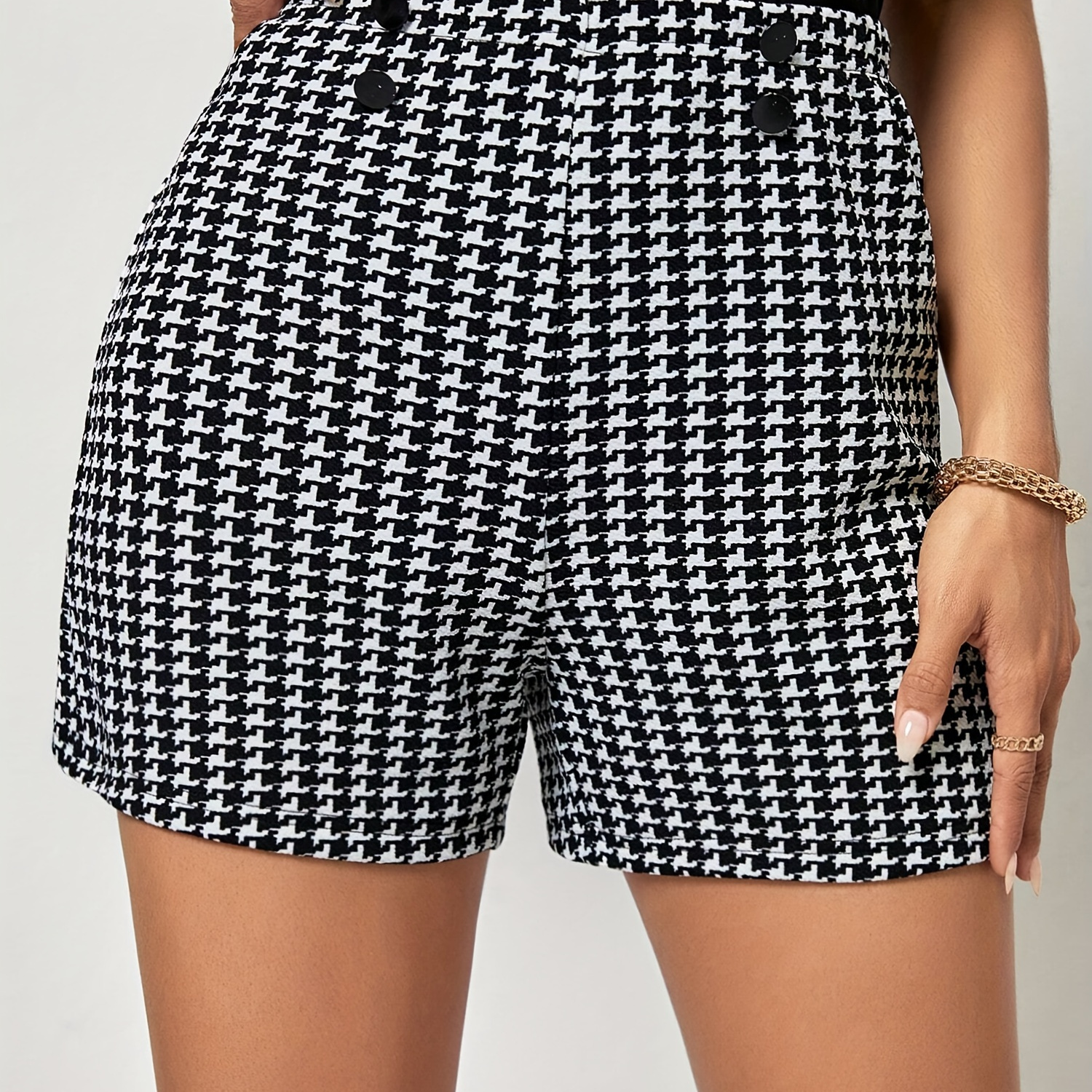 

Shorts À Boutons En Pied-de-poule, Des Shorts Élégants Pour L'été Et Le Printemps, Vêtements Pour Femmes