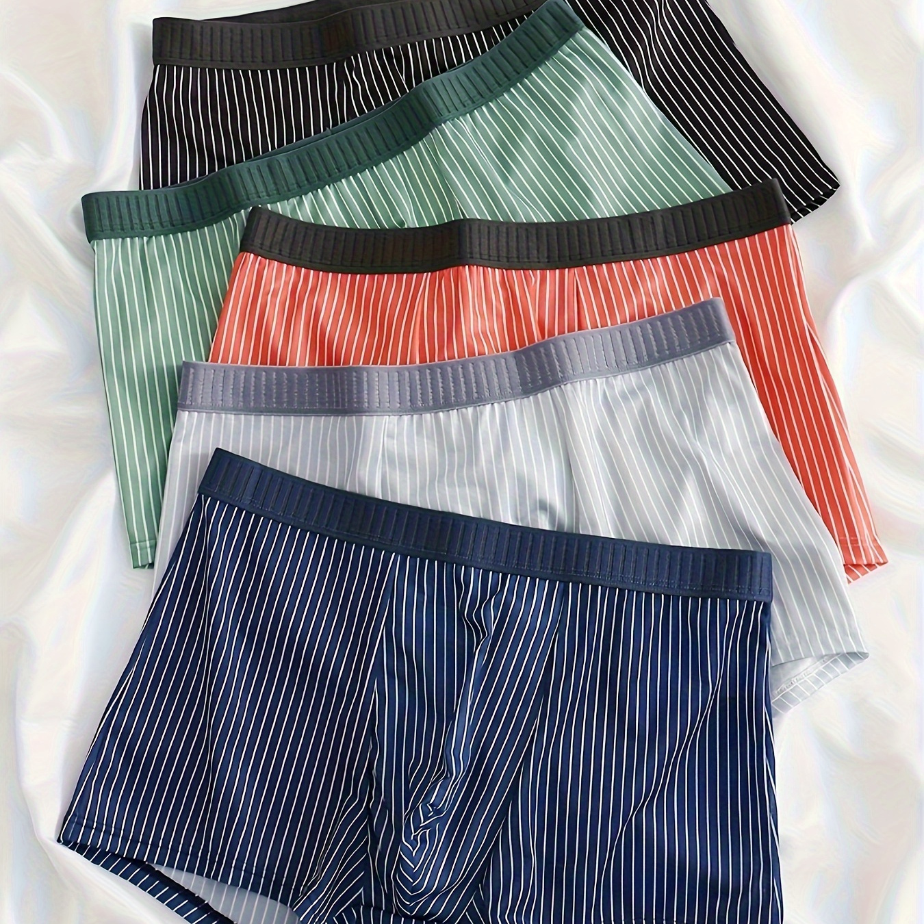 

5pcs Men's Underwear, Casual Striped Boxer Briefs, Breathable Comfy Stretchy Boxer Trunks