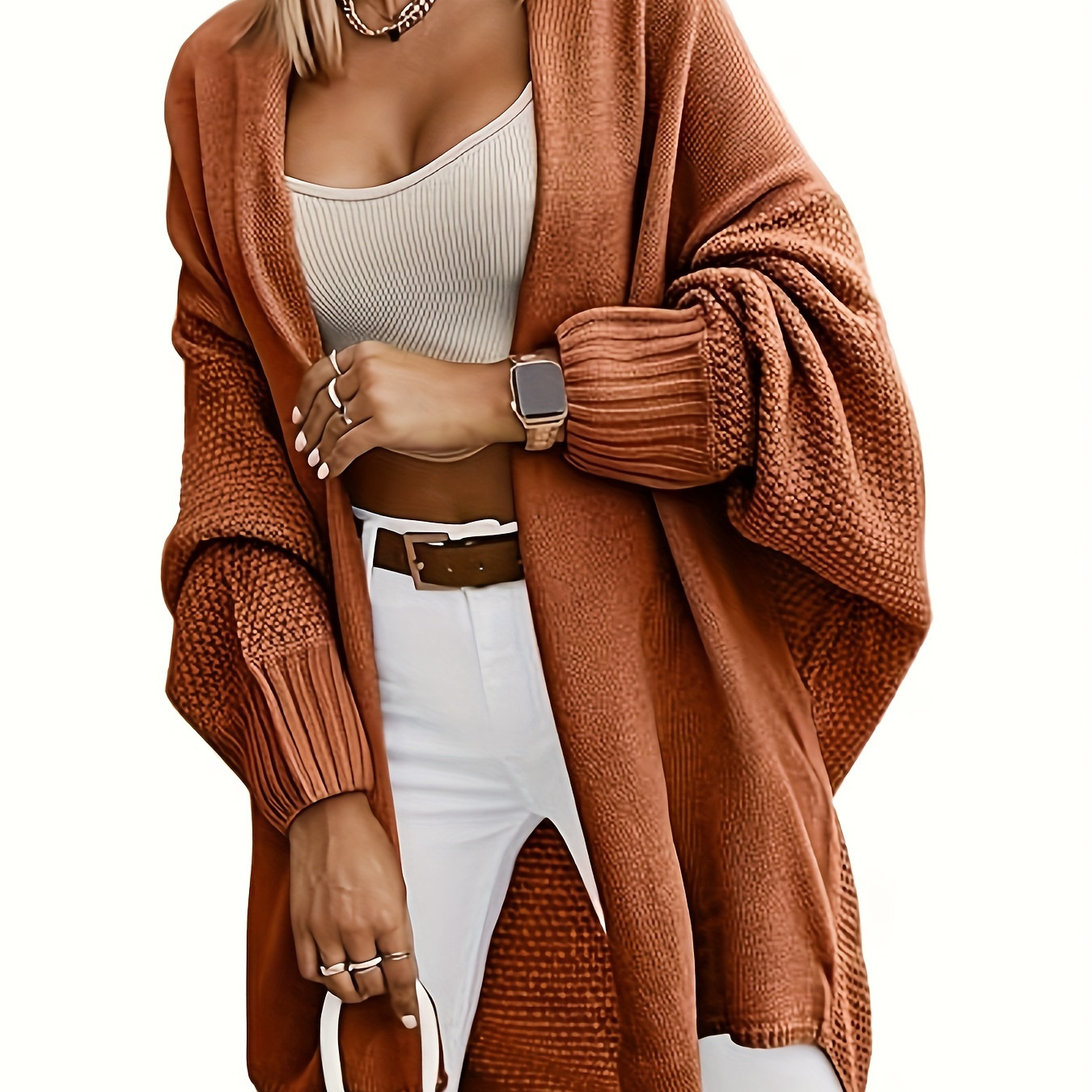 

Women's Fall Cardigans 2024 Trendy Open Front Batwing Sleeve Knit Oversized Long Cardigan Sweaters