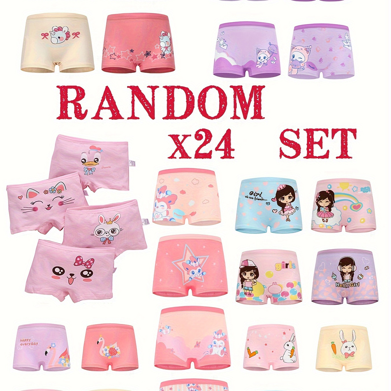 

Random 24 Pcs Pack Cotton Girls Panties Boxers, Cartoon Rabbit Boxer Briefs Comfortable Boxer Shorts, Cartoon Cute Unicorn Children Animal Boxer Briefs, 4 Seasons