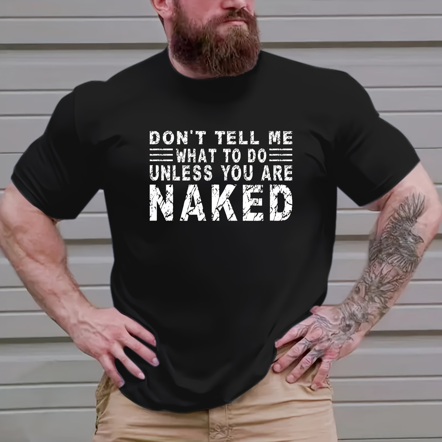 

Plus Size T-shirt For Men, "naked" Graphic Print Tees, Casual Fashion Clothing For Males
