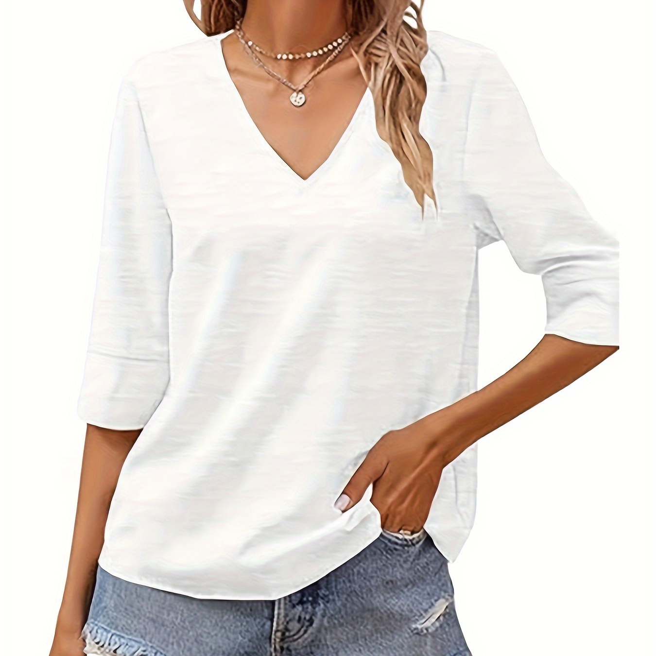 

Women's V-neck Half Sleeve Loose -shirt